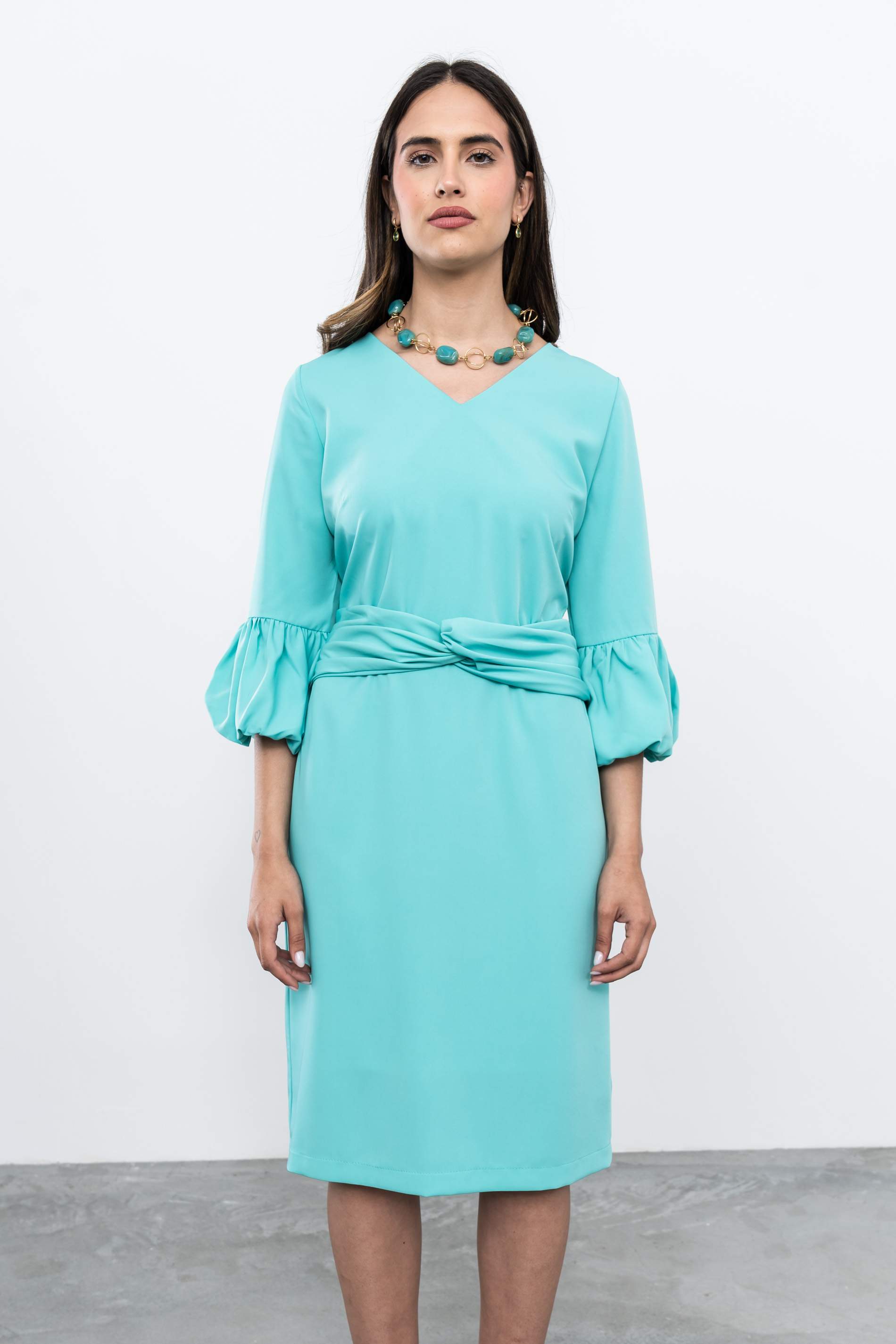 VESTIDO MANGA ABULLONADA