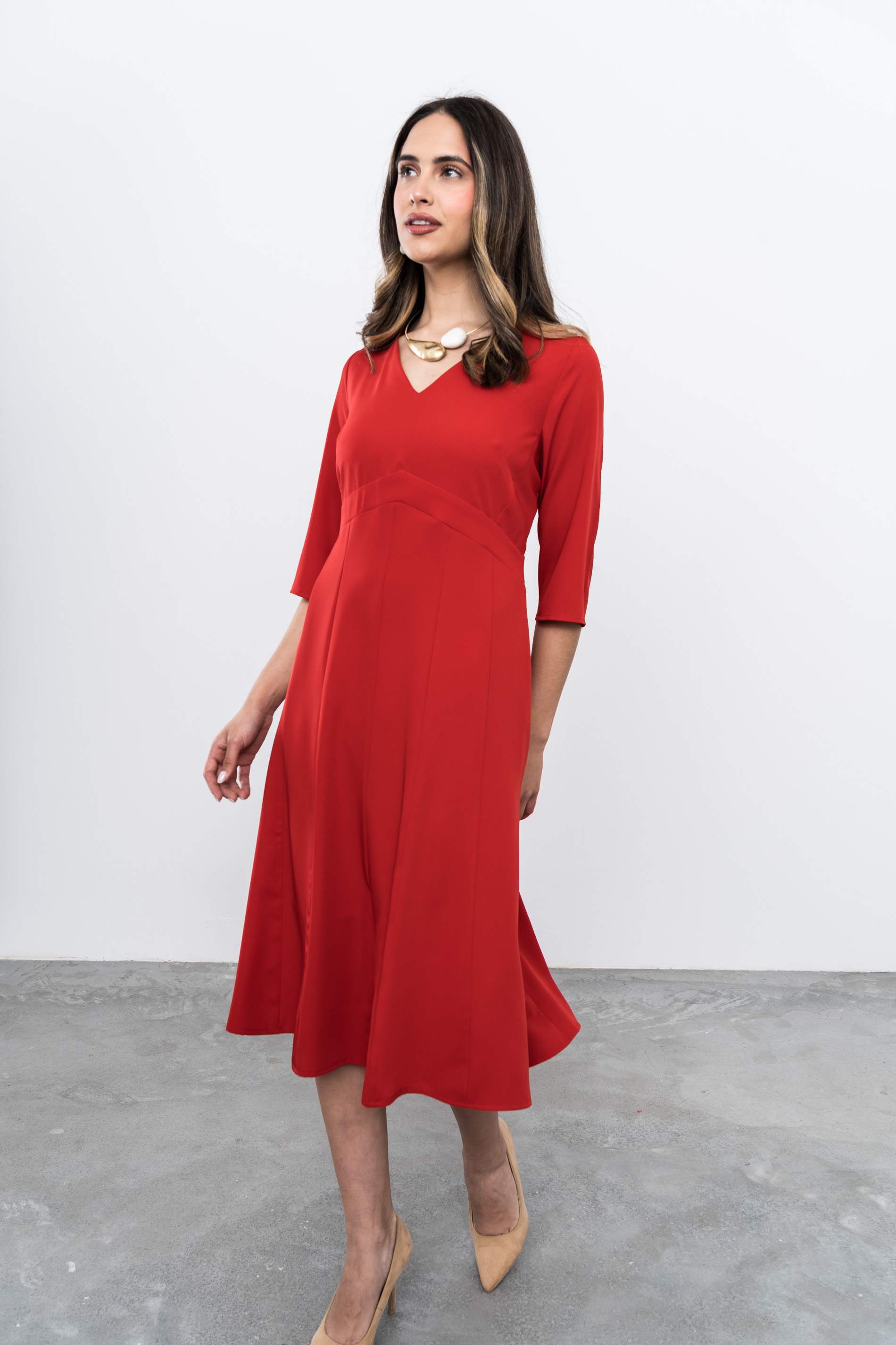 VESTIDO MIDI QUILLAS ROJO