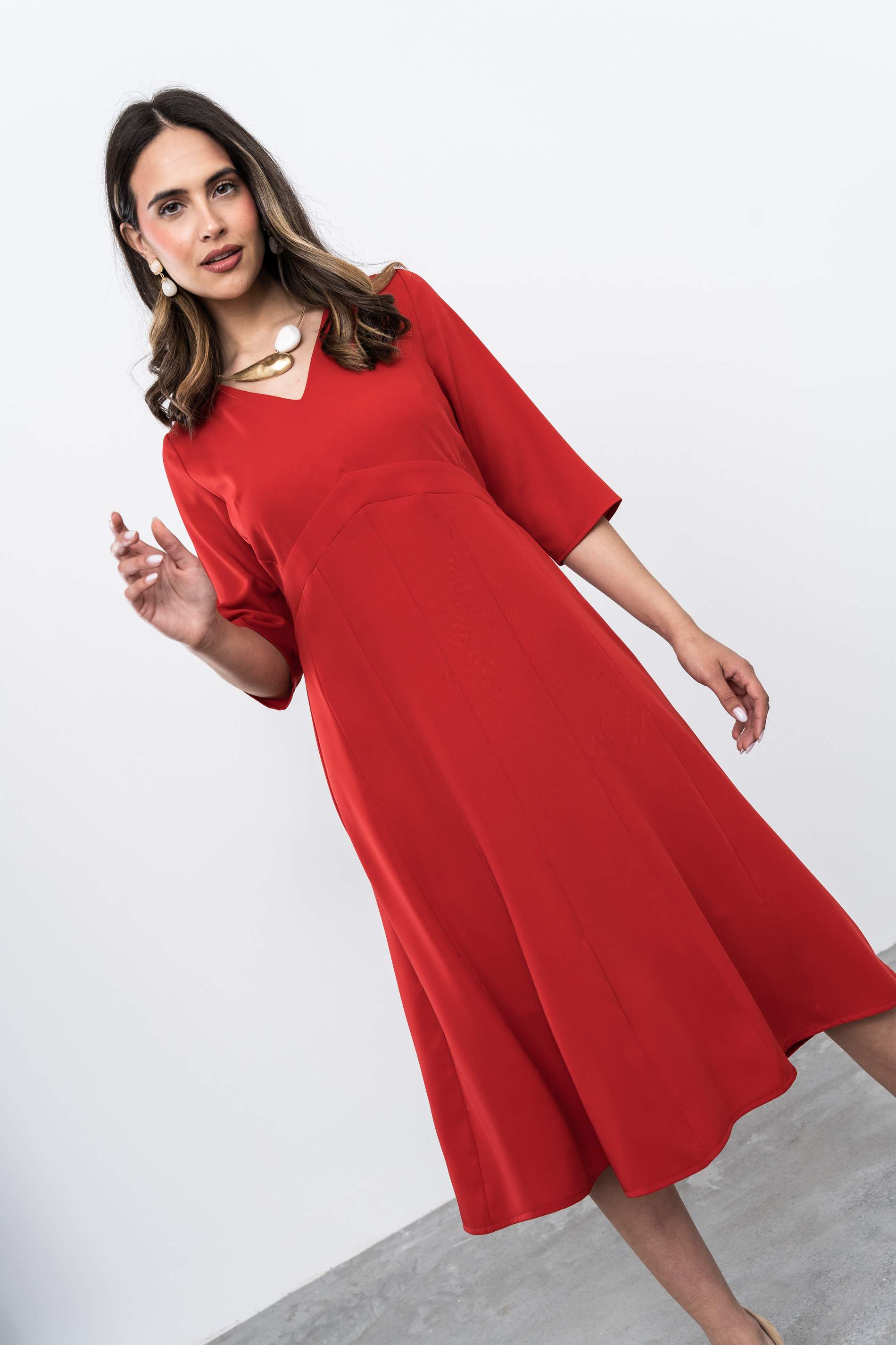 VESTIDO MIDI QUILLAS ROJO