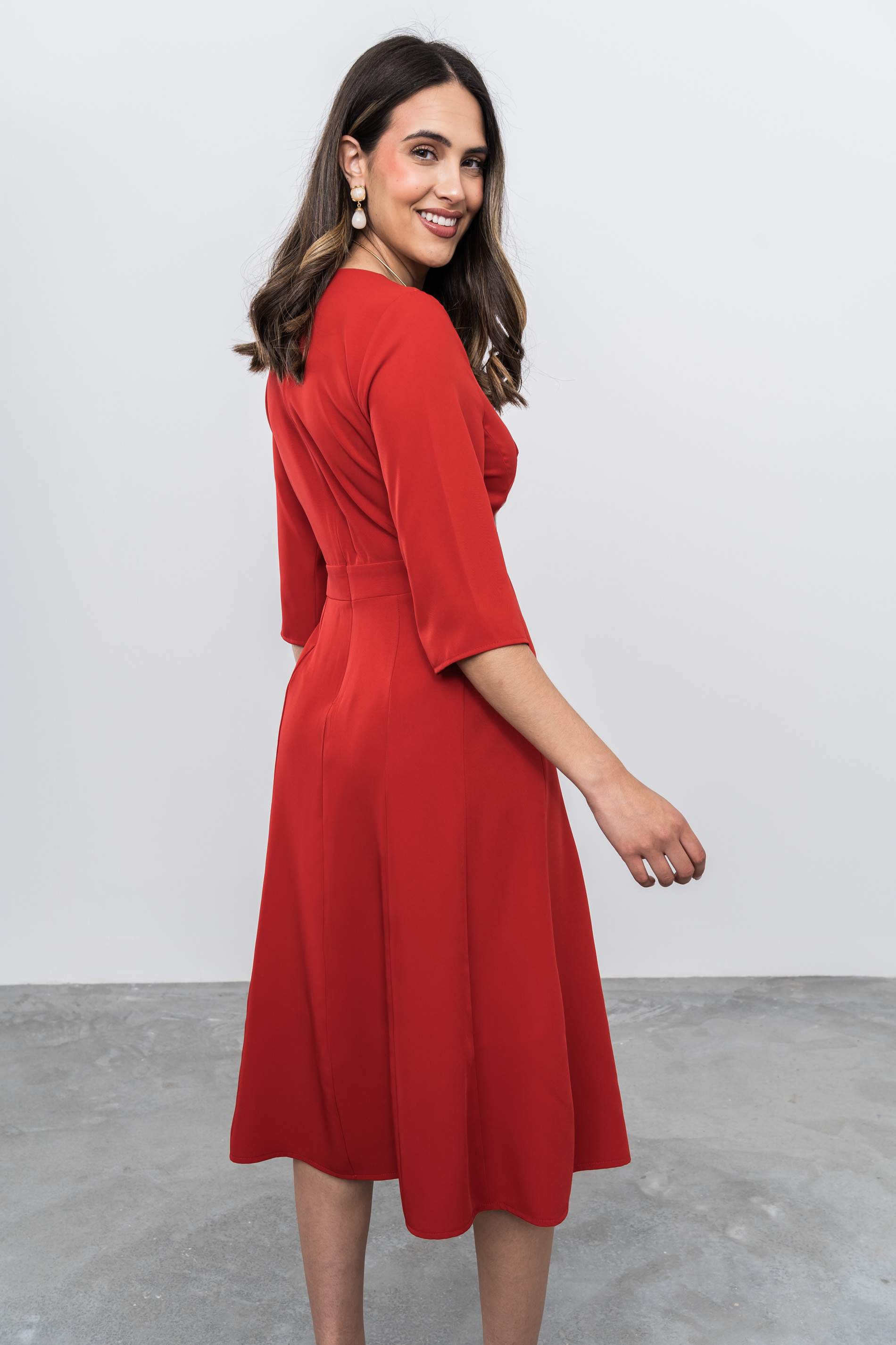 VESTIDO MIDI QUILLAS ROJO