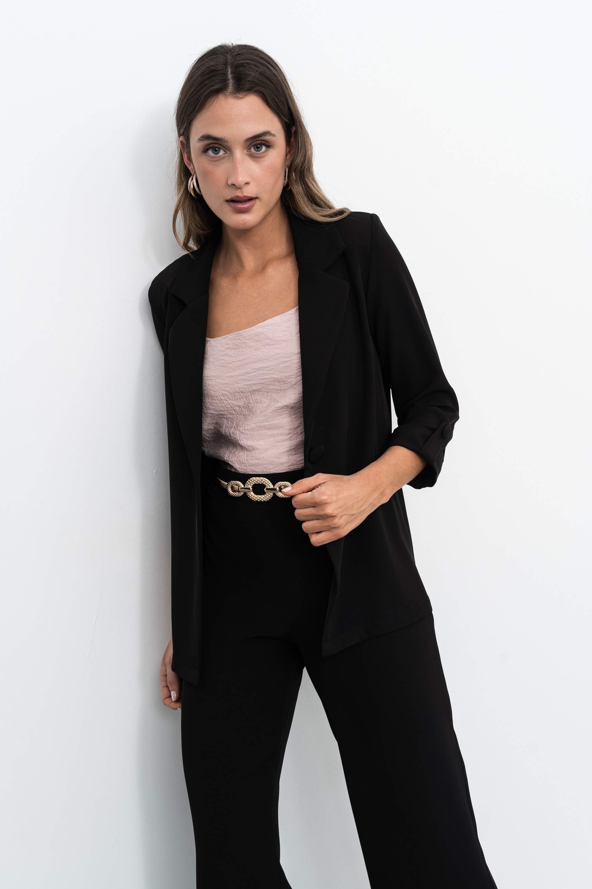 CHAQUETA FLUIDA BOTÓN NEGRO