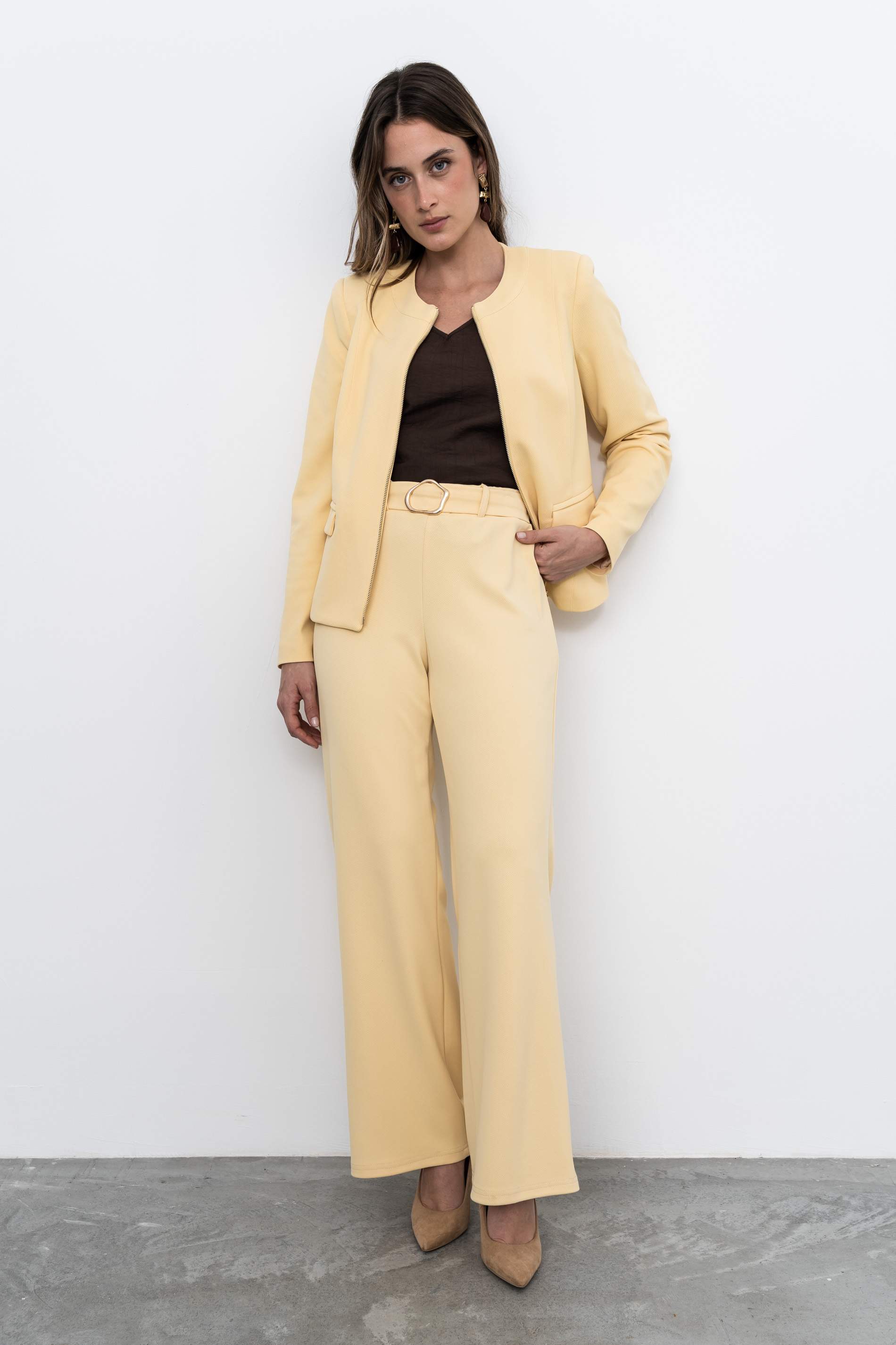 PANTALÓN ANCHO VESTIR HEBILLA VAINILLA