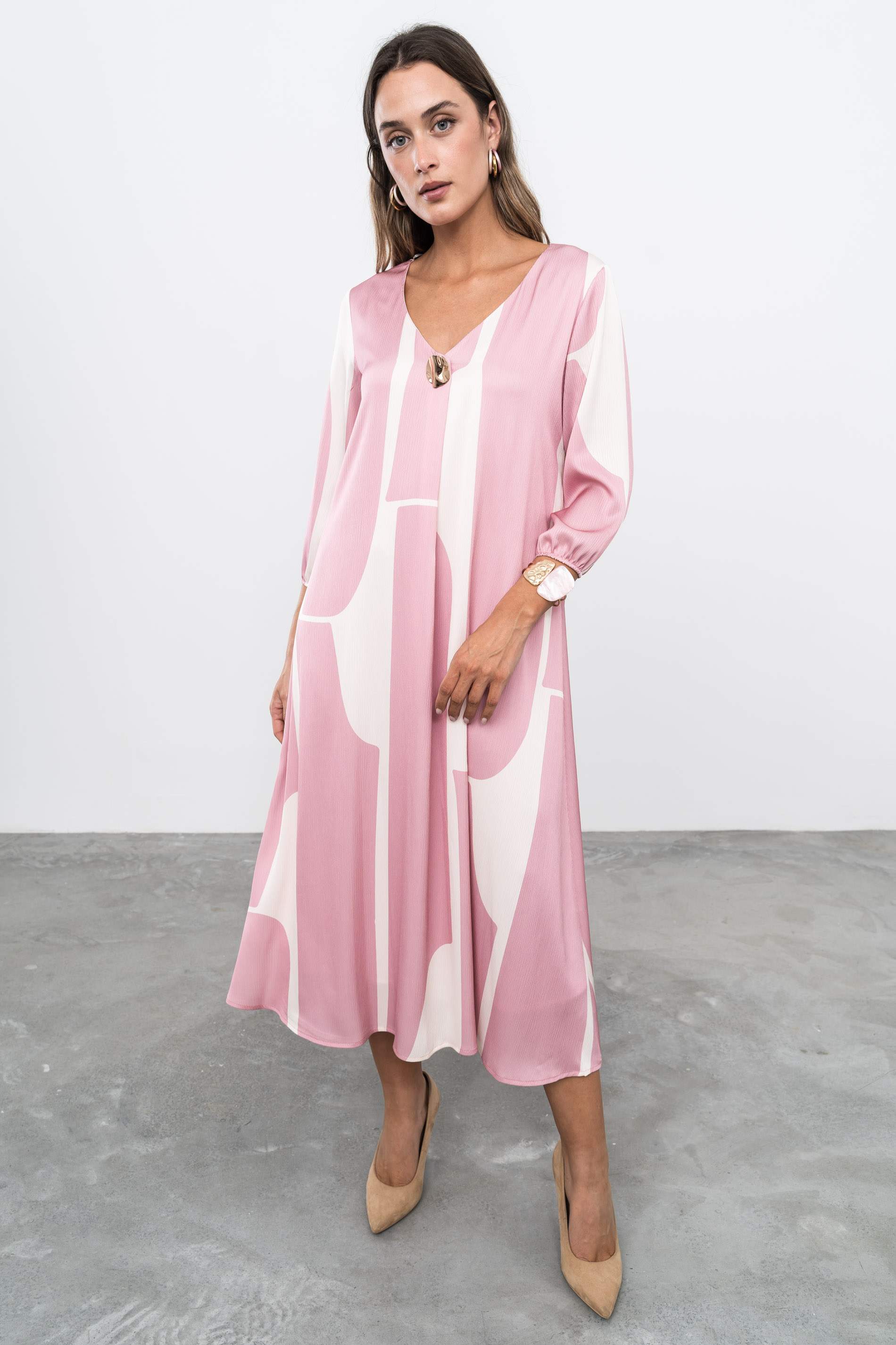 VESTIDO FUELLE BOTÓN BICOLOR