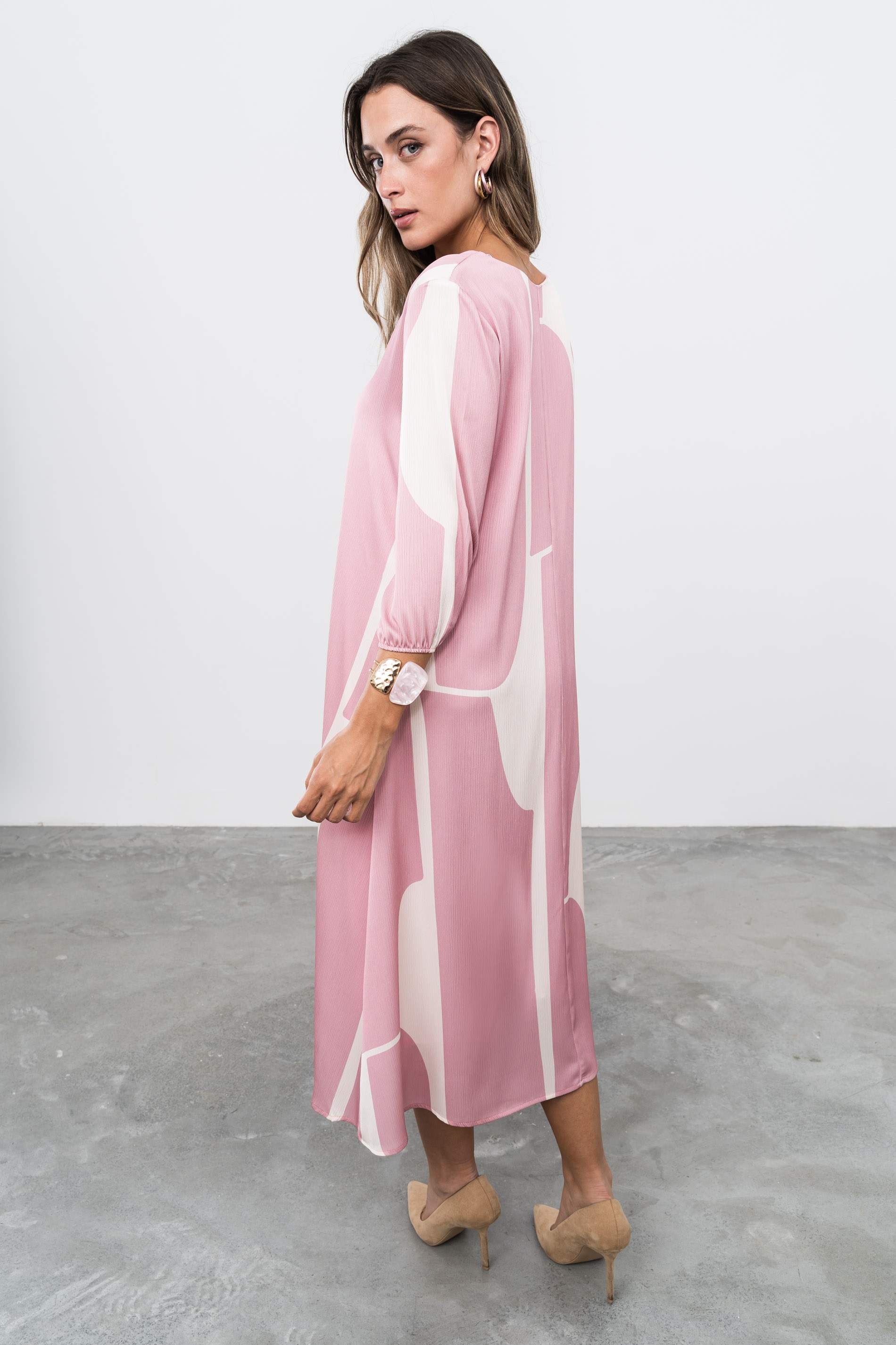 VESTIDO FUELLE BOTÓN BICOLOR