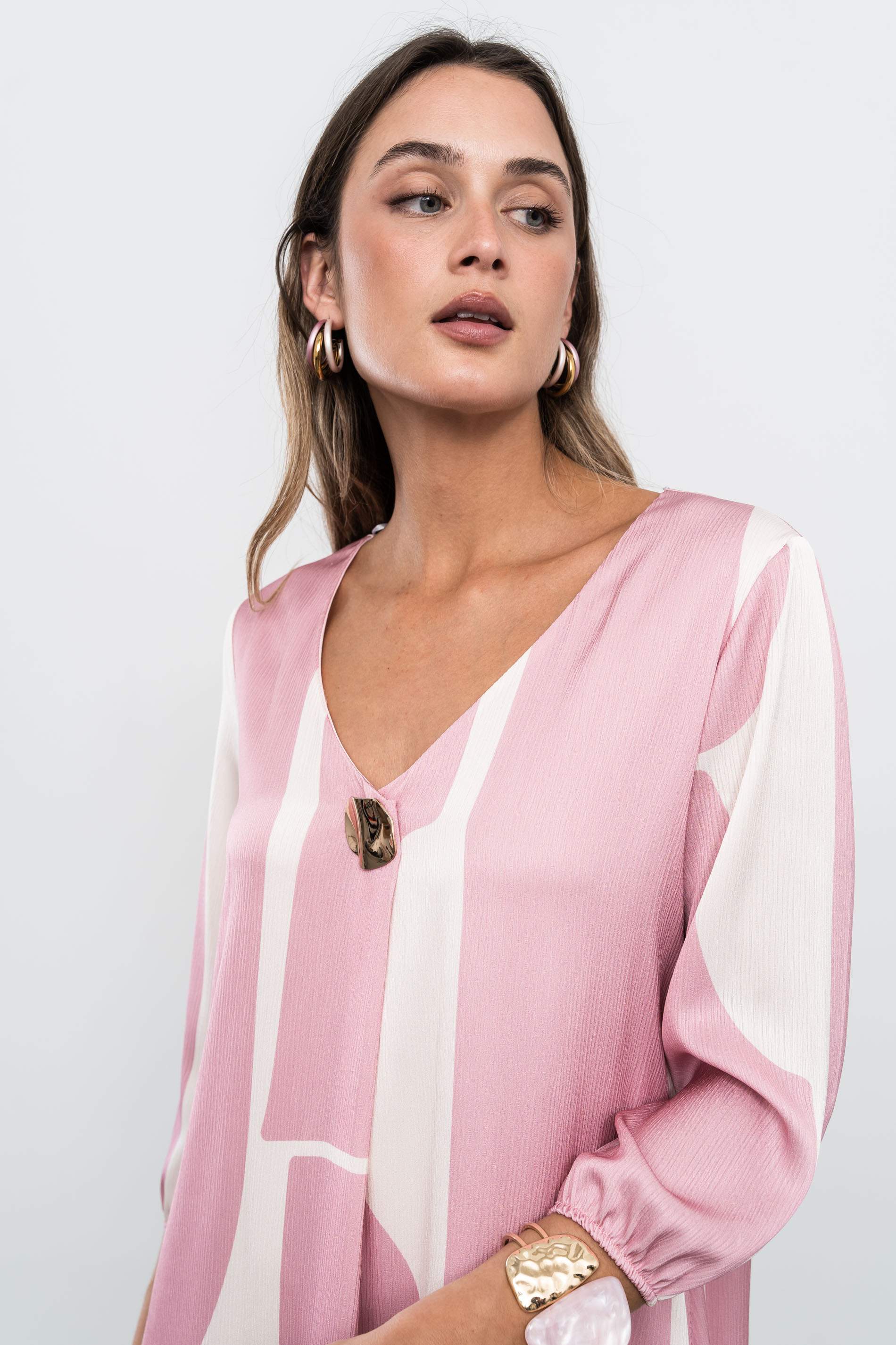 VESTIDO FUELLE BOTÓN BICOLOR