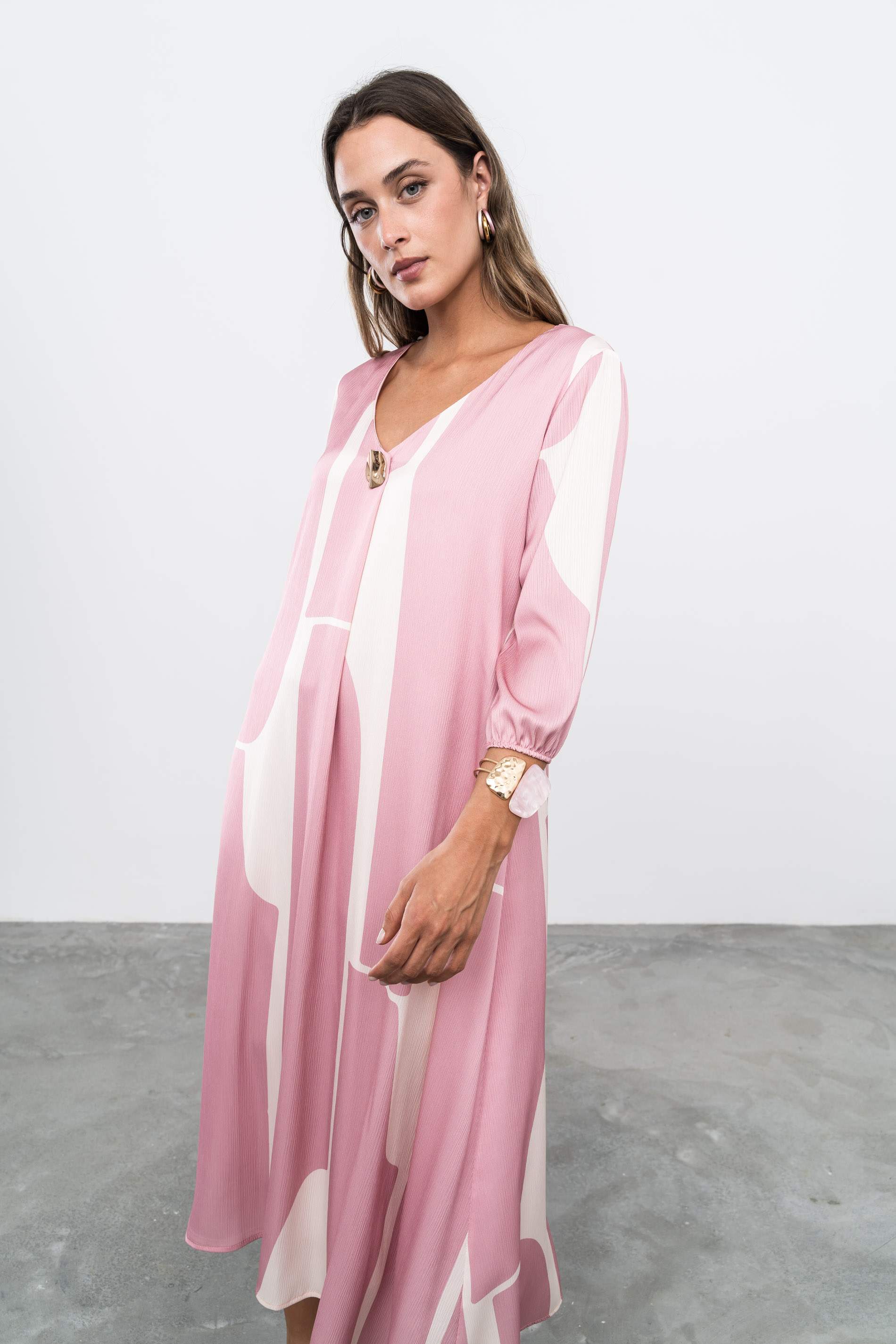 VESTIDO FUELLE BOTÓN BICOLOR