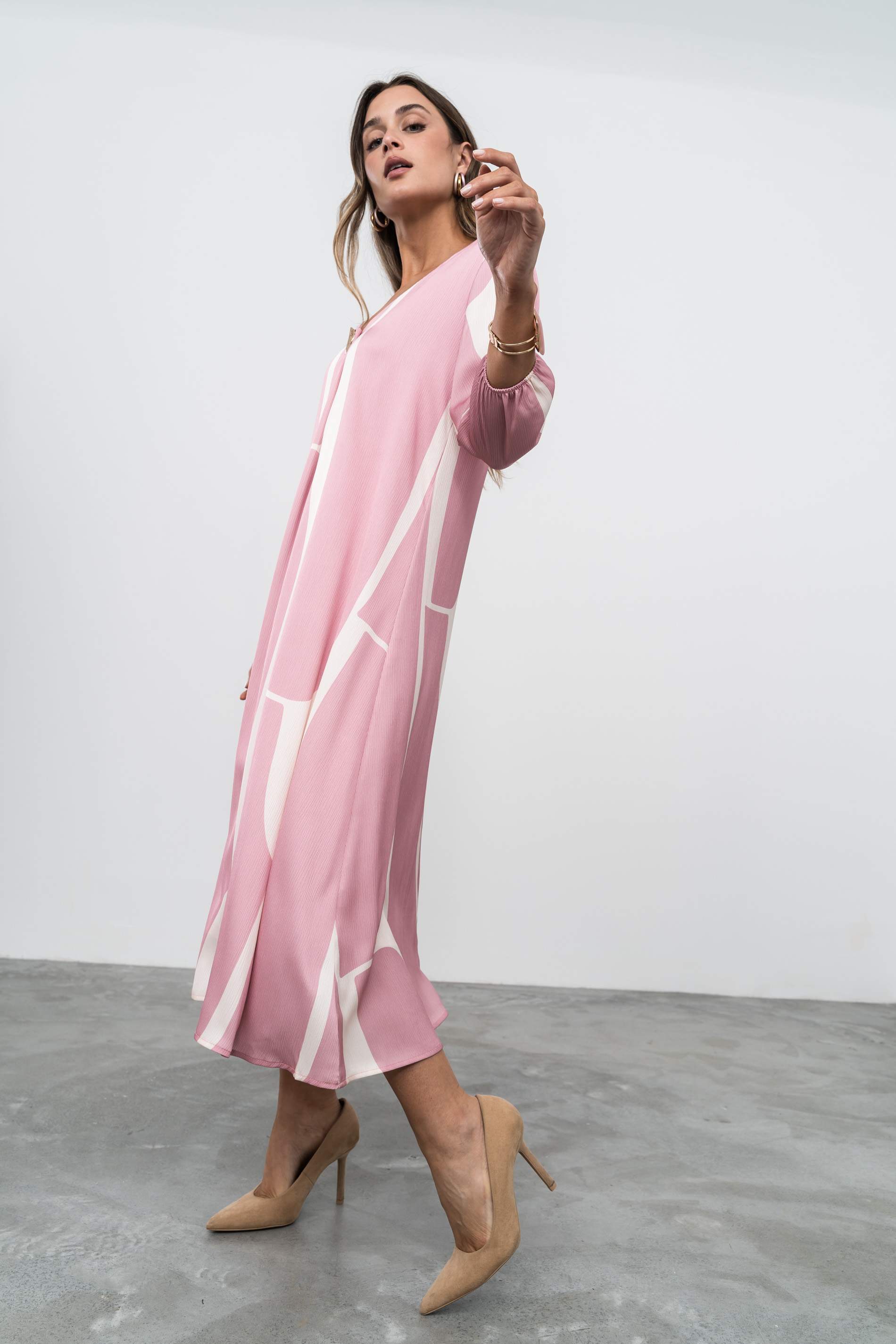 VESTIDO FUELLE BOTÓN BICOLOR