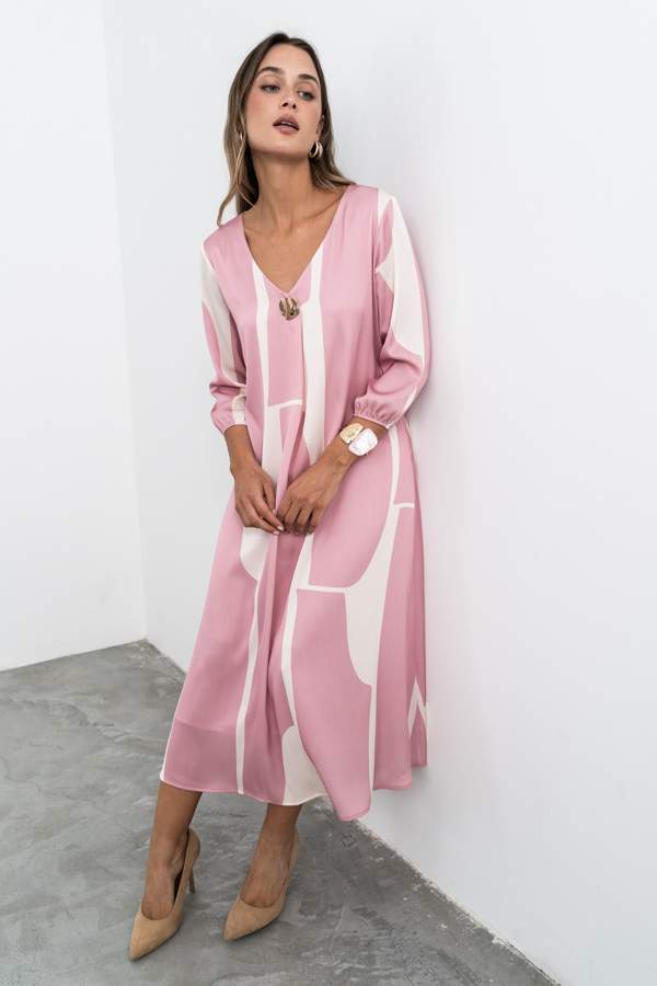 VESTIDO FUELLE BOTÓN BICOLOR