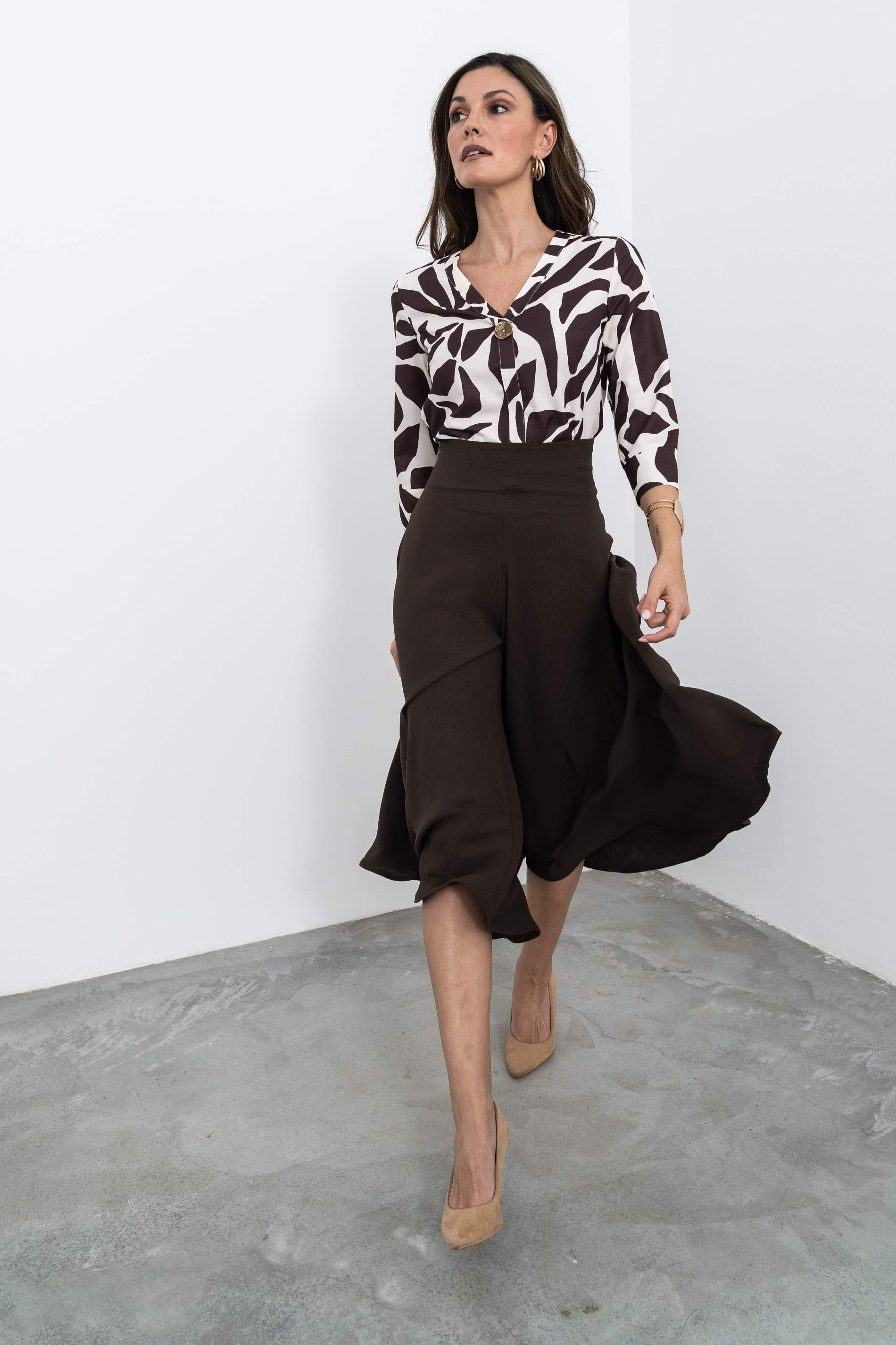 BLUSA BICOLOR BOTÓN CHOCOLATE