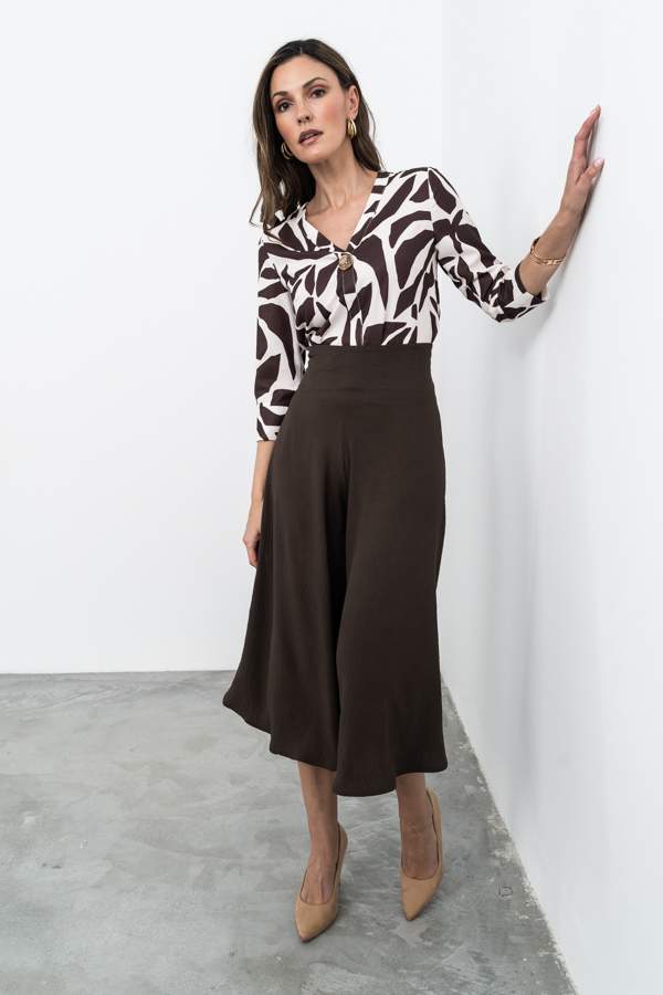BLUSA BICOLOR BOTÓN CHOCOLATE