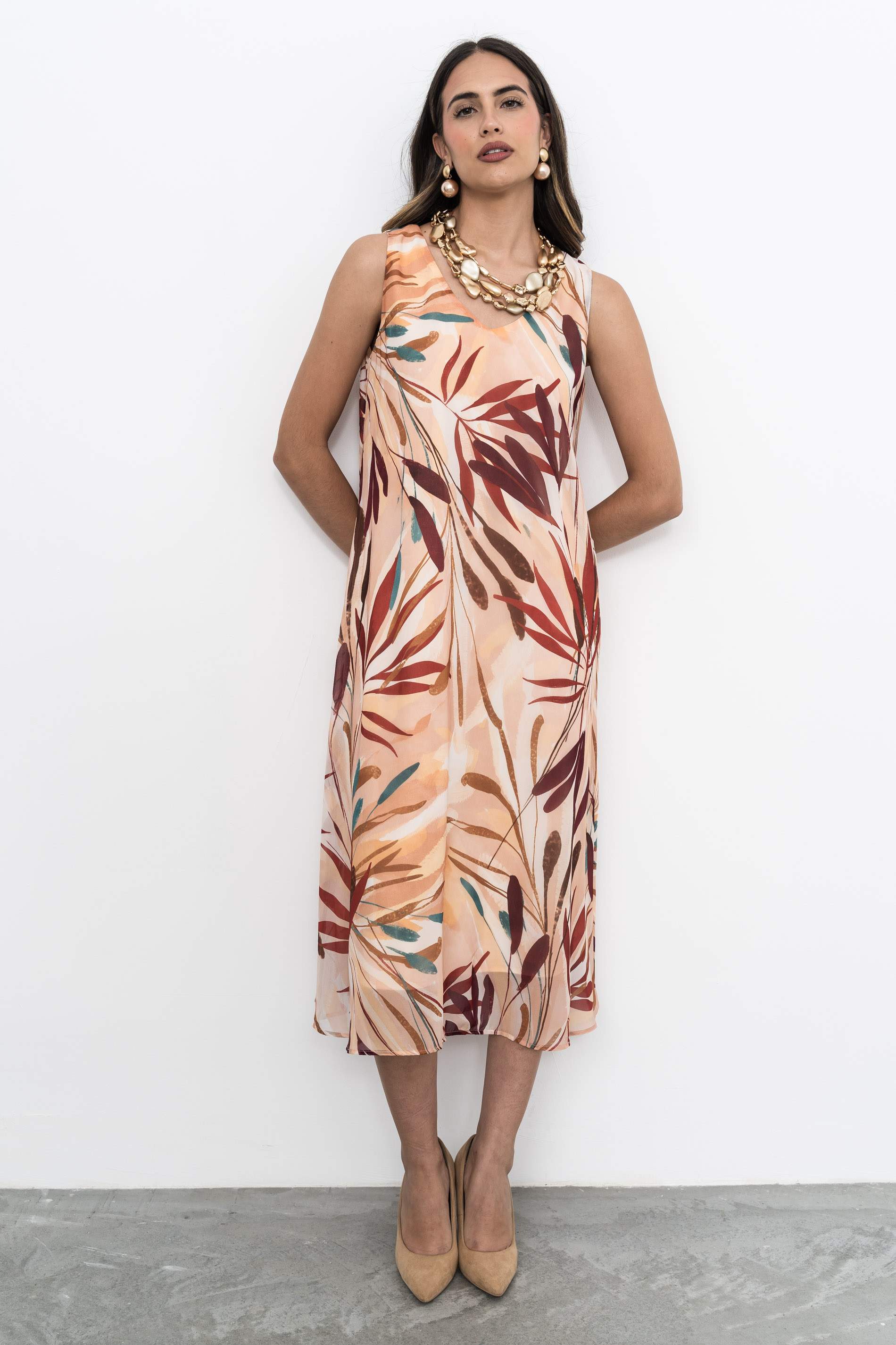 VESTIDO GASA HOJAS 