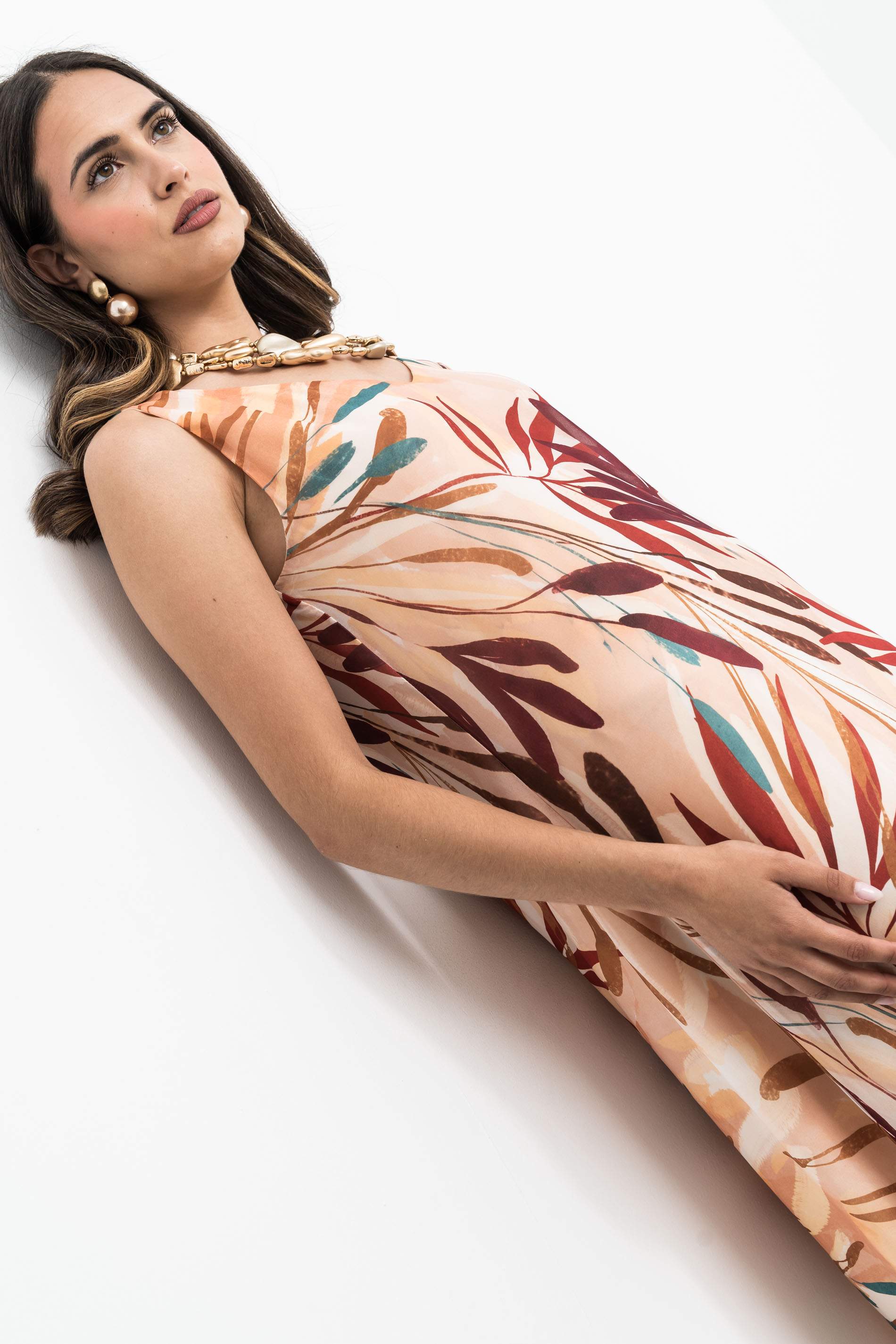 VESTIDO GASA HOJAS 