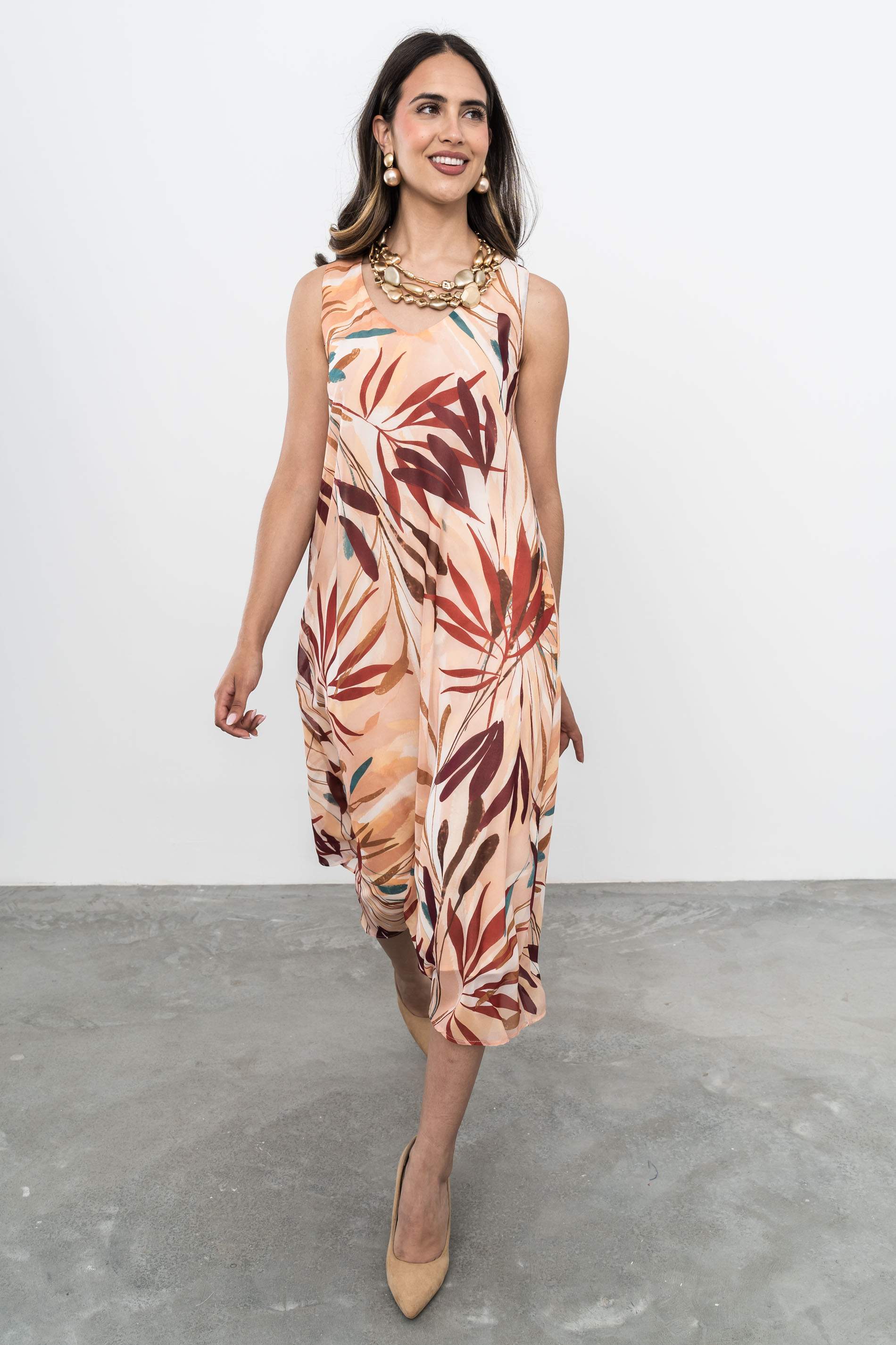 VESTIDO GASA HOJAS 