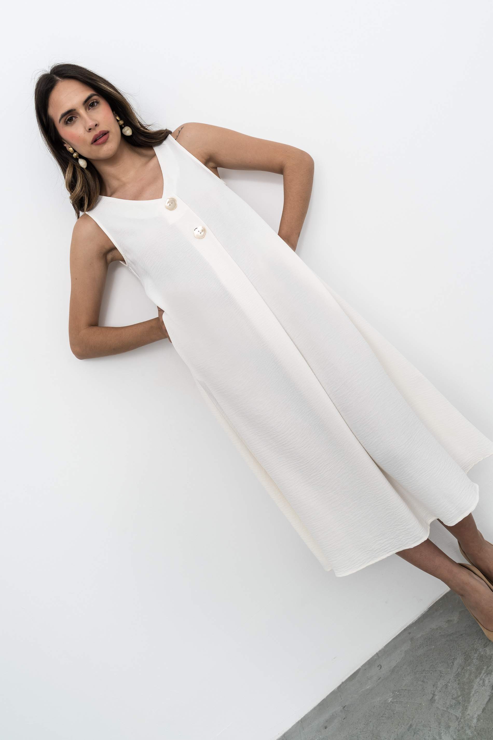VESTIDO TABLA BOTONES MARFIL