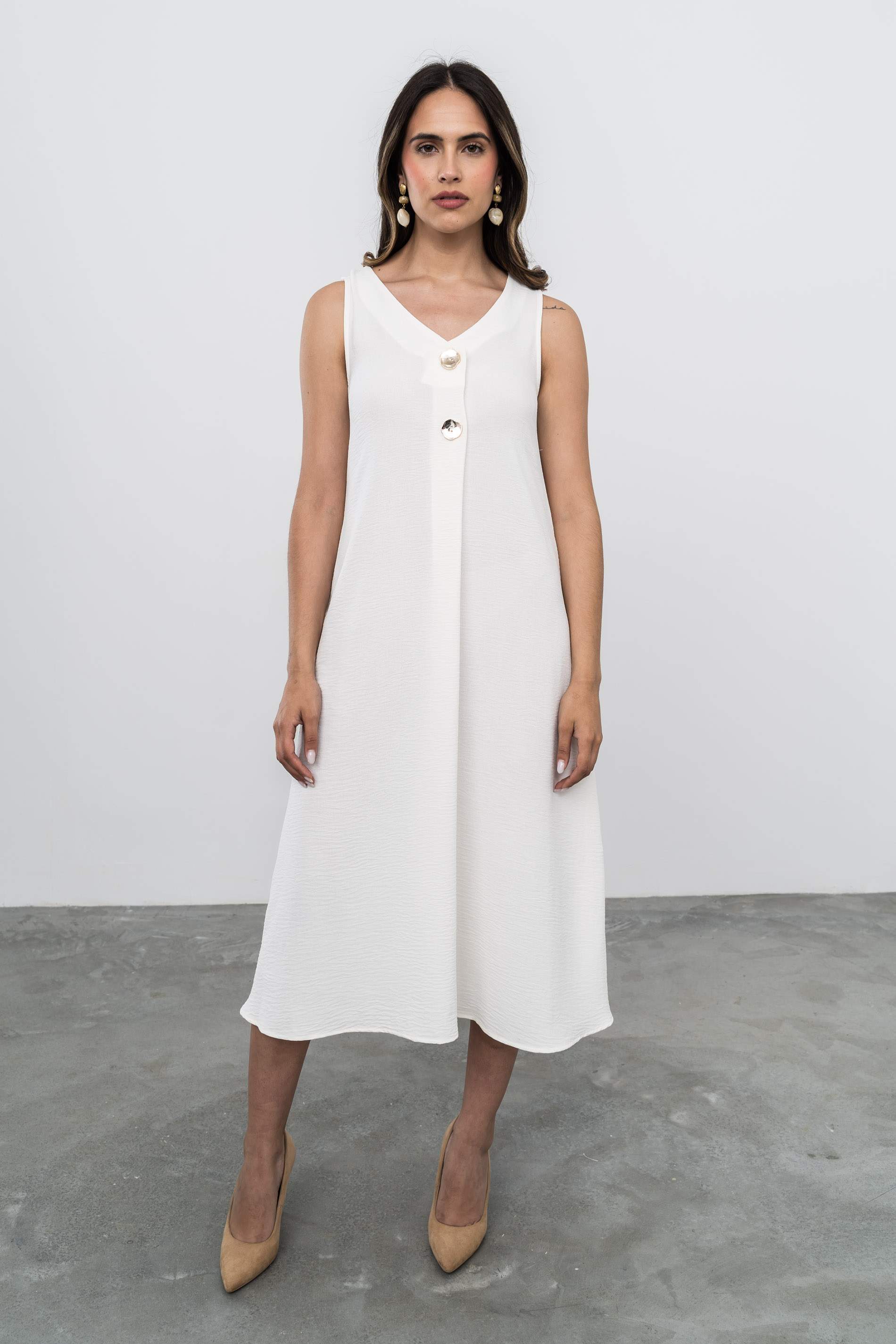 VESTIDO TABLA BOTONES MARFIL