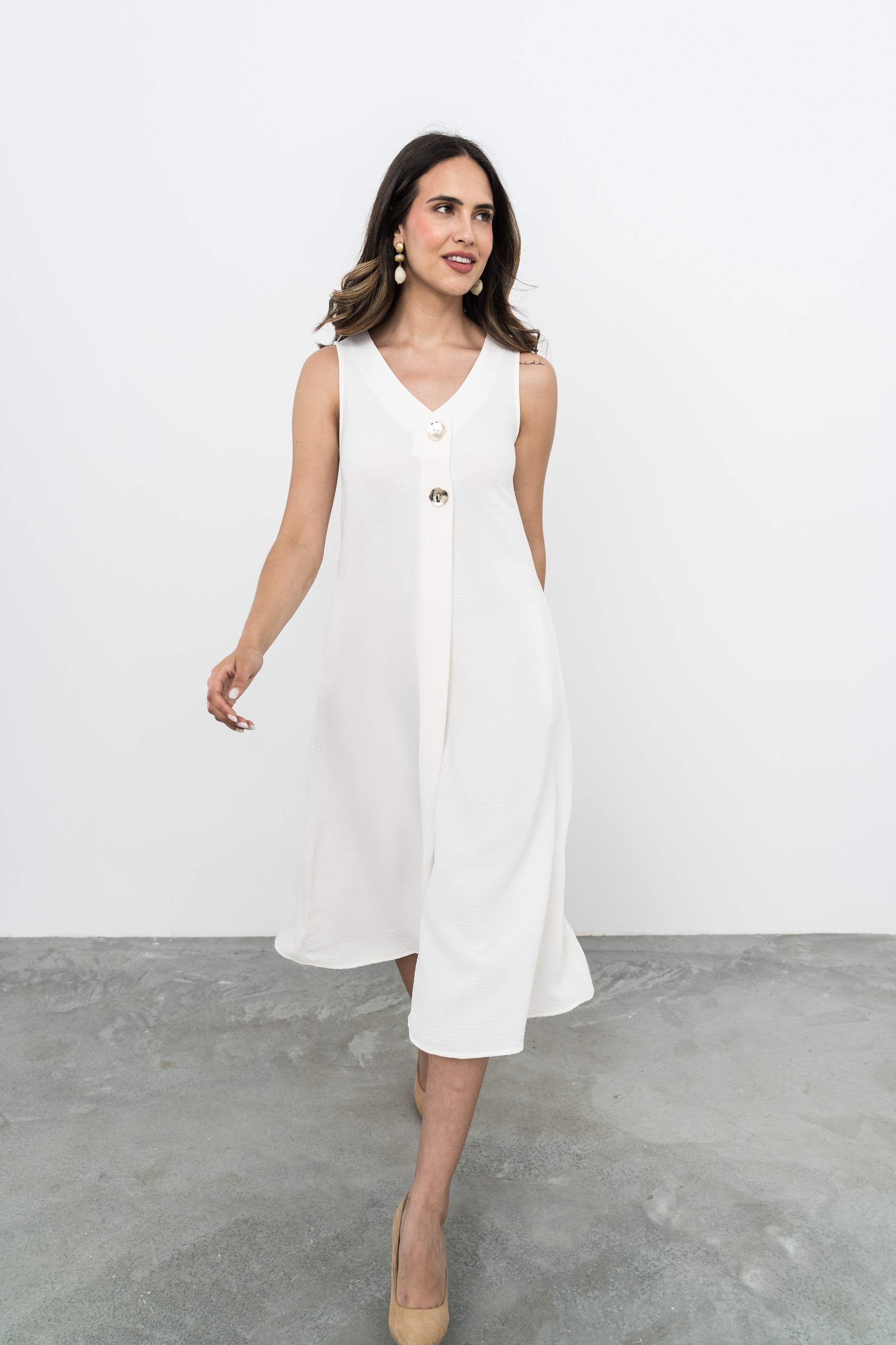VESTIDO TABLA BOTONES MARFIL