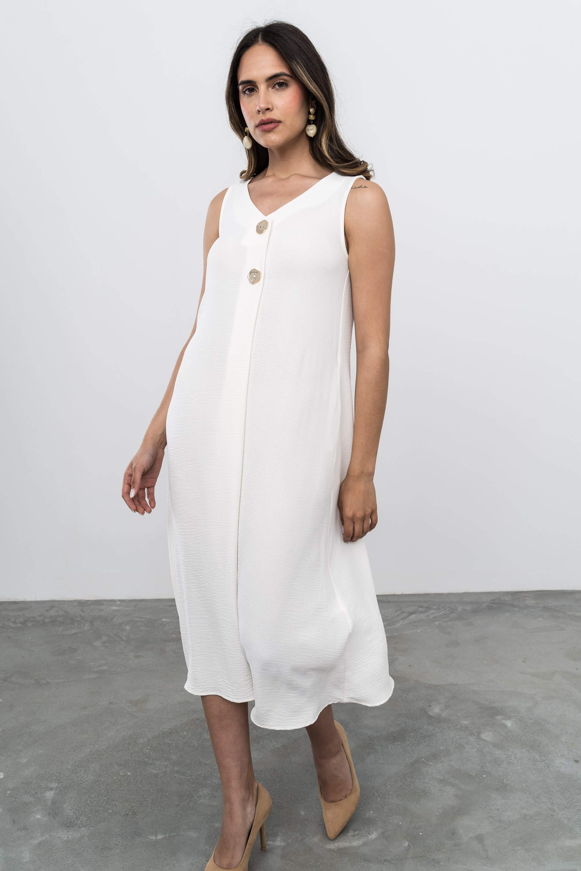 VESTIDO TABLA BOTONES MARFIL