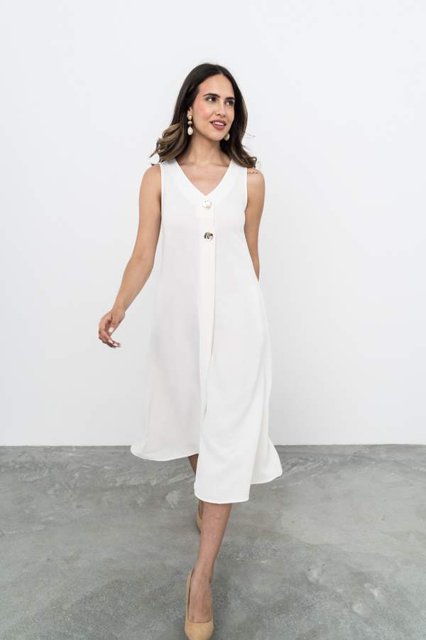 VESTIDO TABLA BOTONES MARFIL