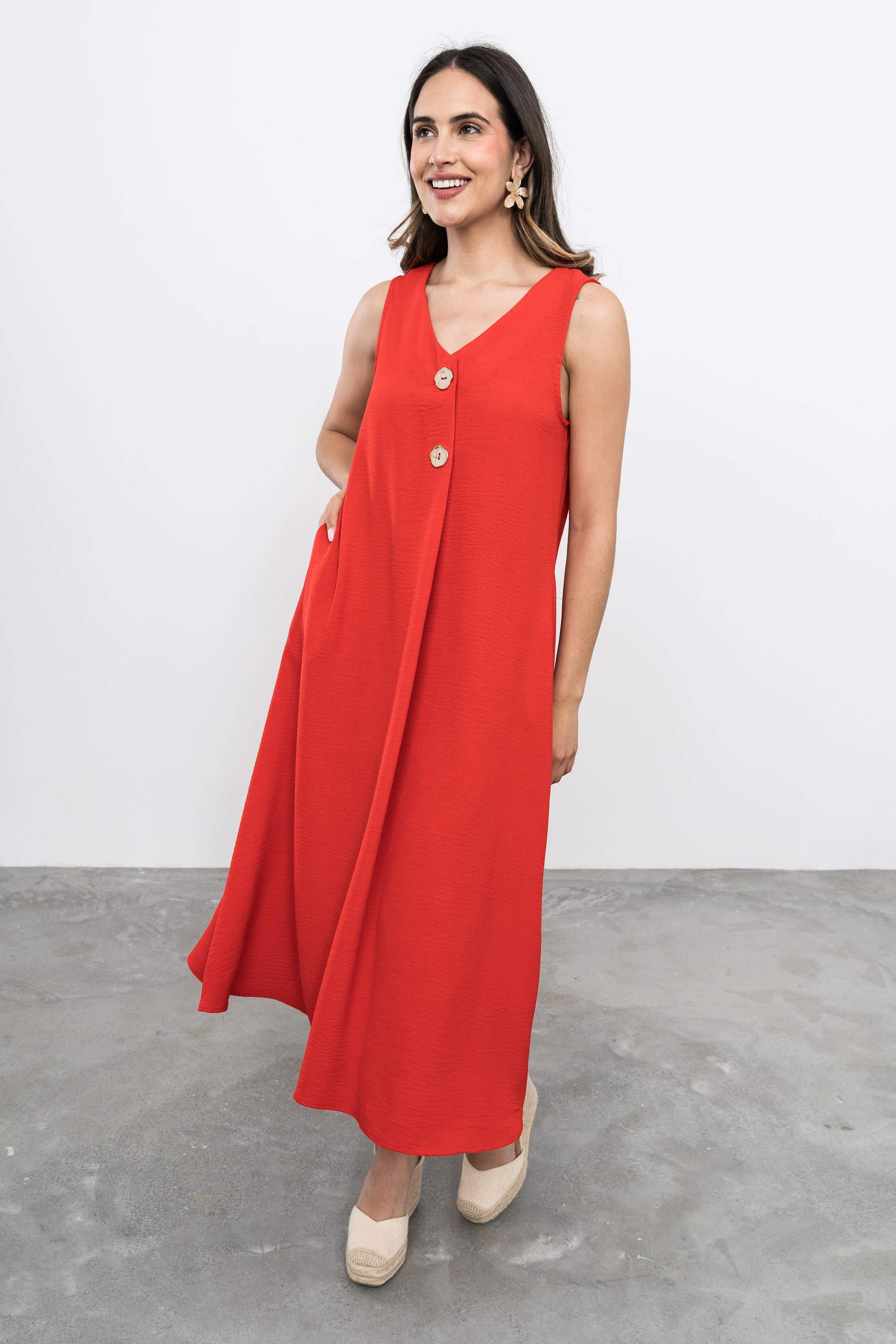 VESTIDO TABLA BOTONES ROJO