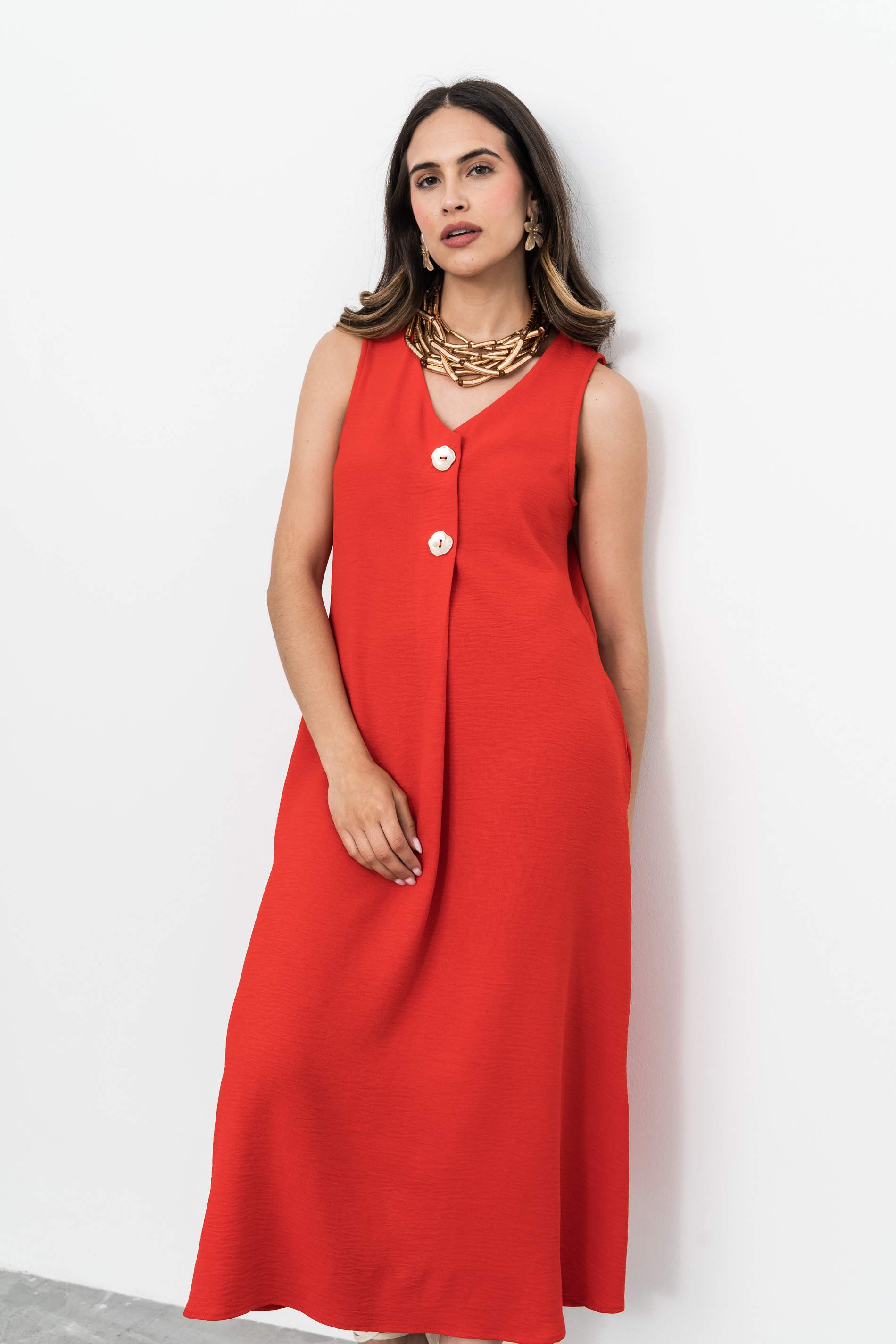 VESTIDO TABLA BOTONES ROJO