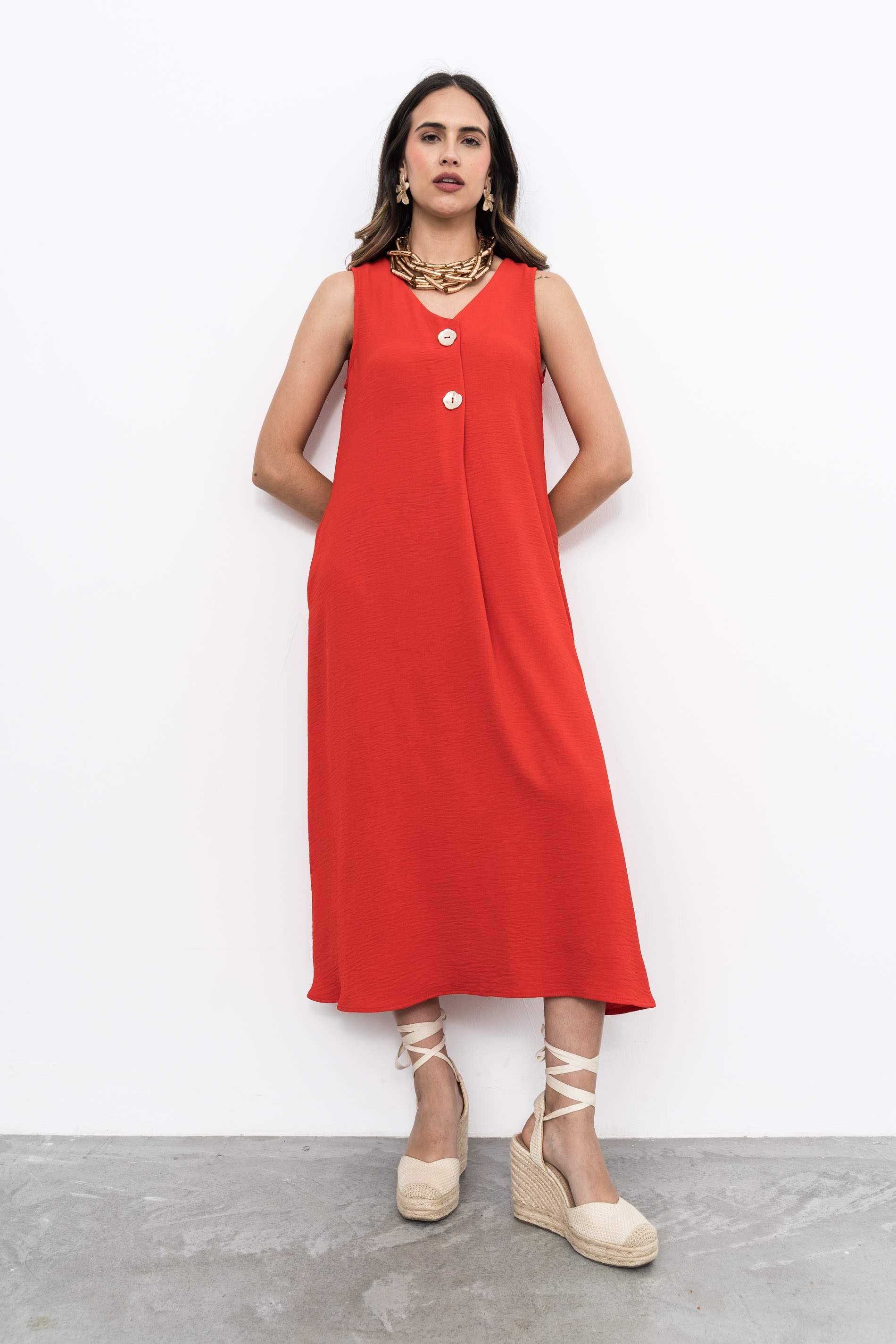 VESTIDO TABLA BOTONES ROJO