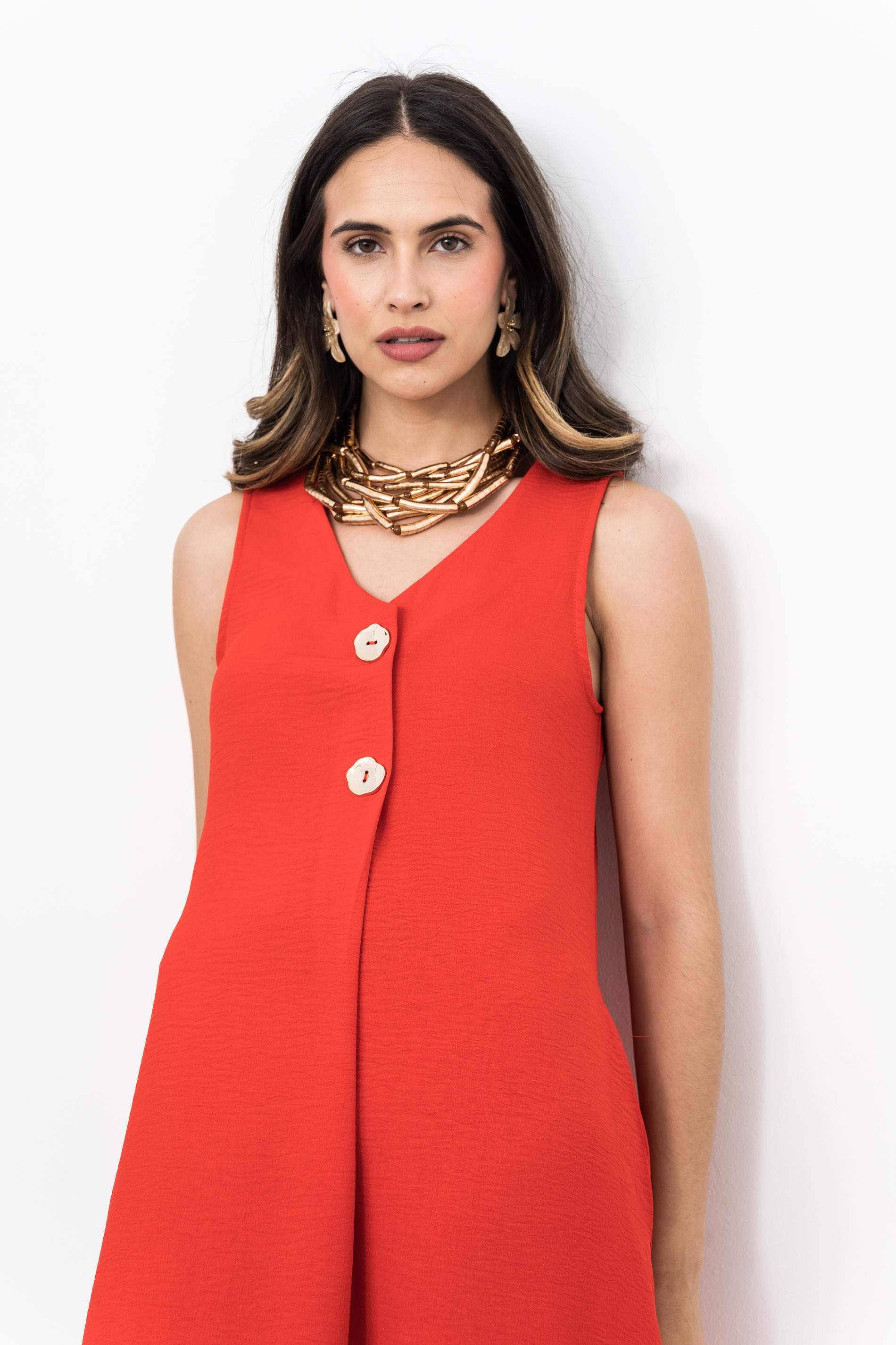 VESTIDO TABLA BOTONES ROJO