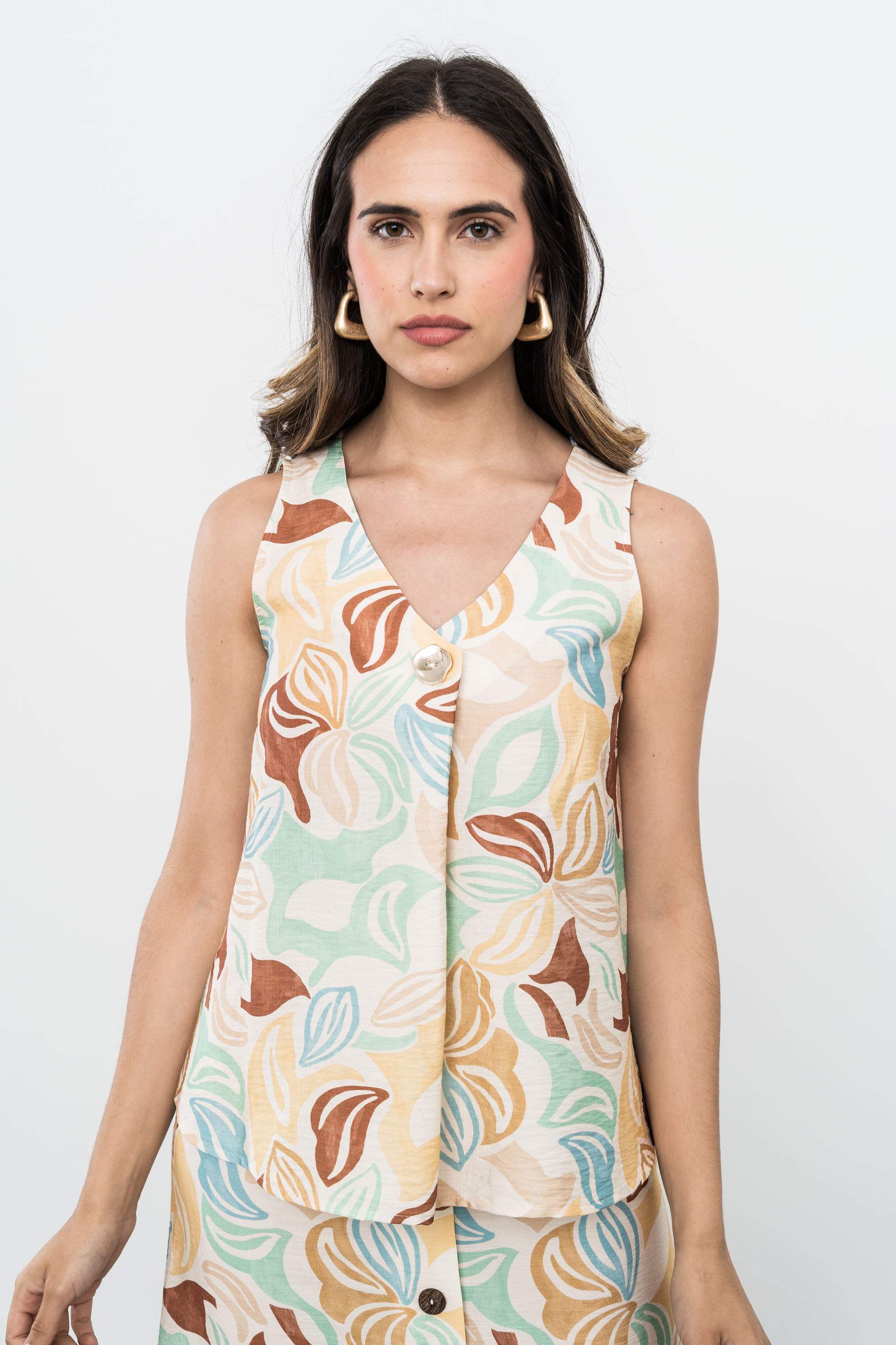 BLUSA BOTÓN HOJAS VAINILLA