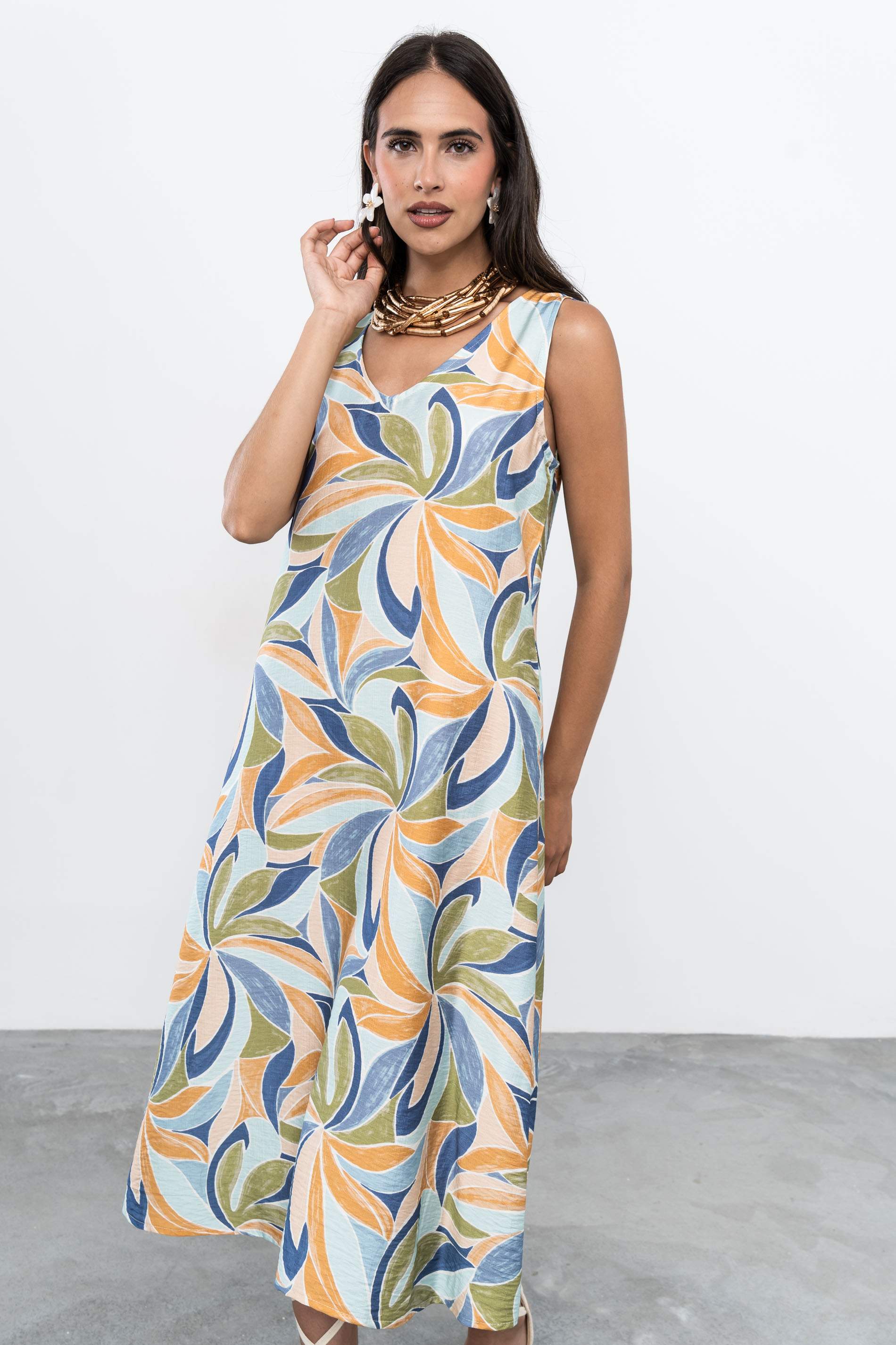 VESTIDO MIDI ESTAMPADO HOJAS