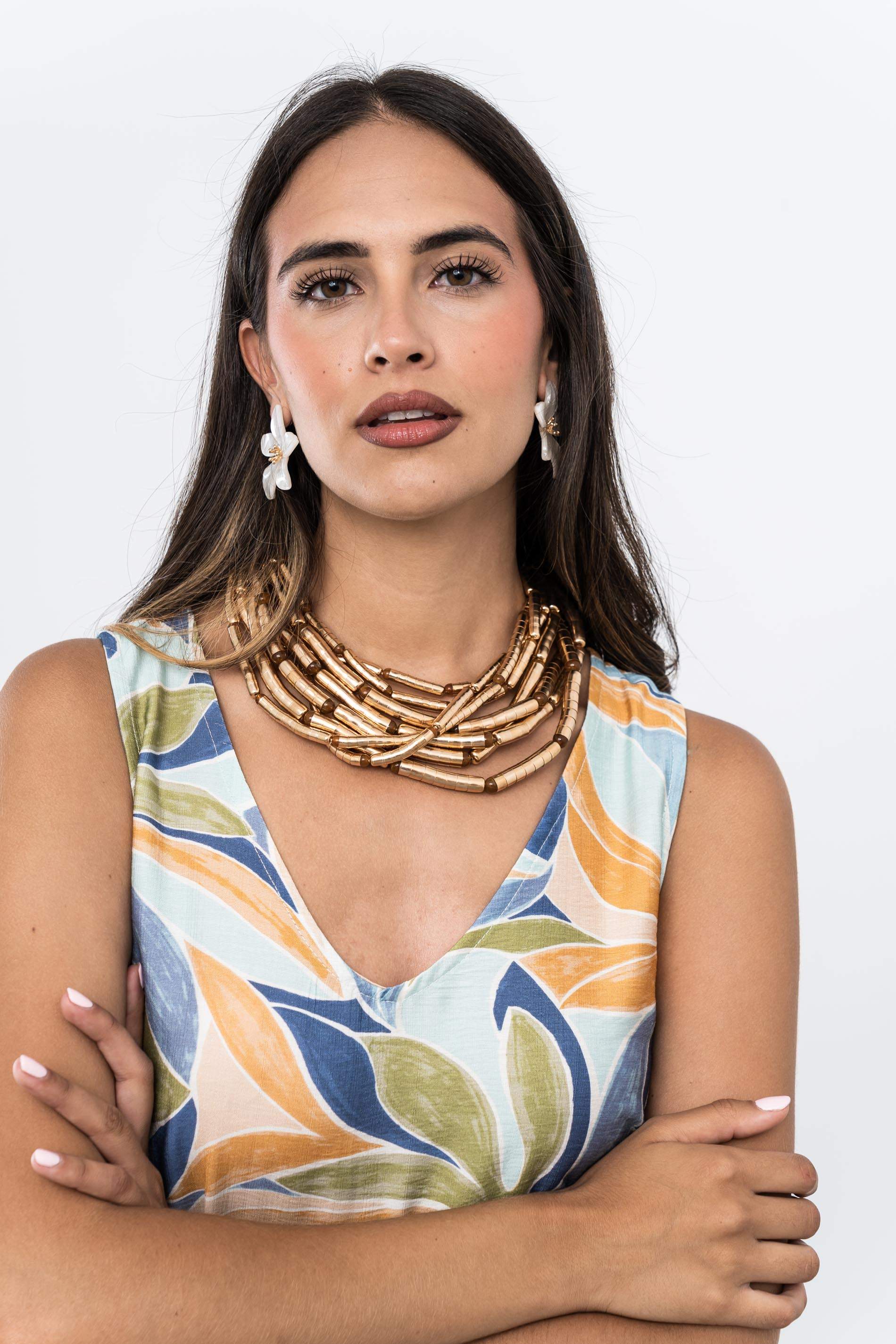 VESTIDO MIDI ESTAMPADO HOJAS