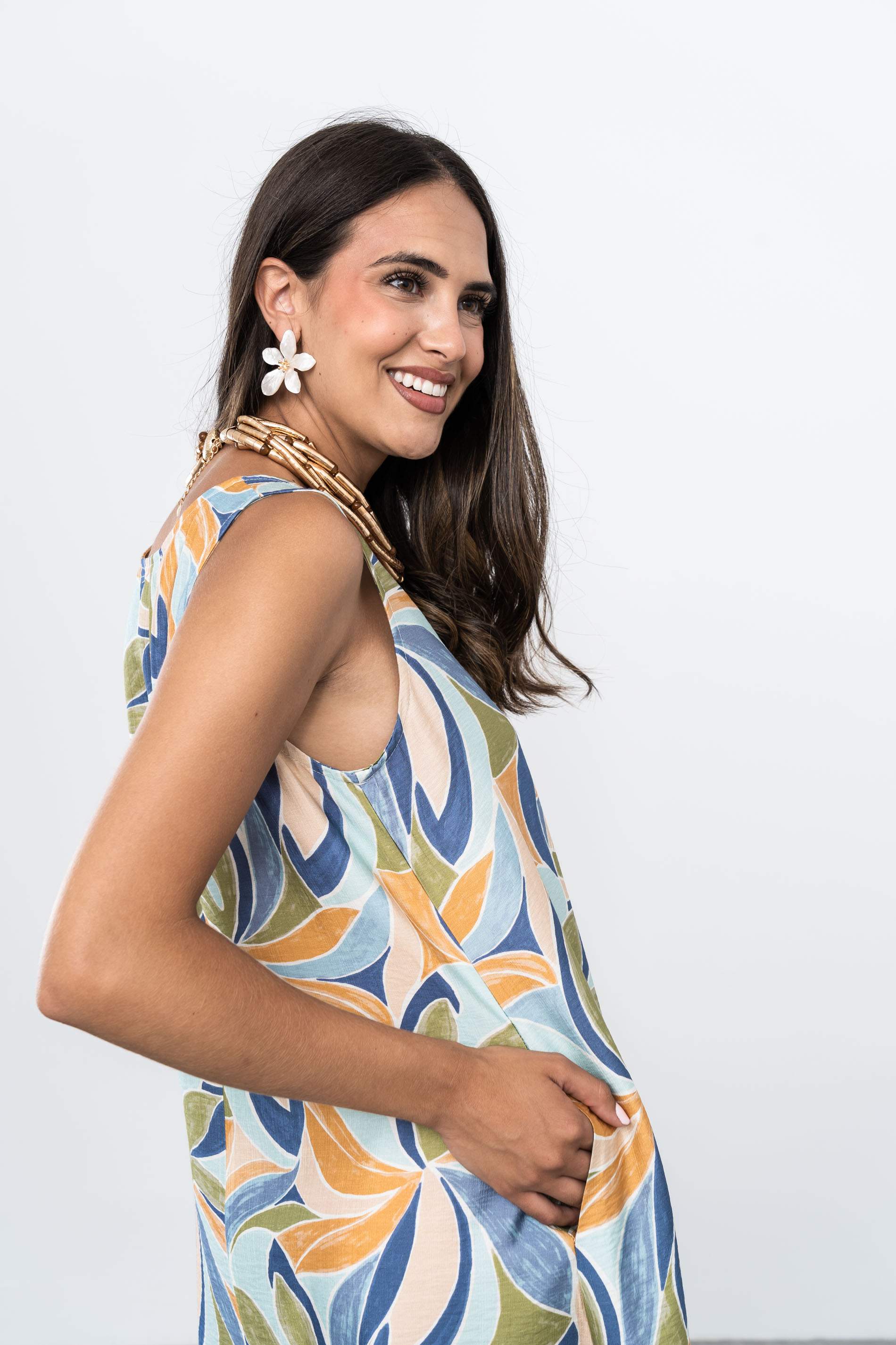 VESTIDO MIDI ESTAMPADO HOJAS
