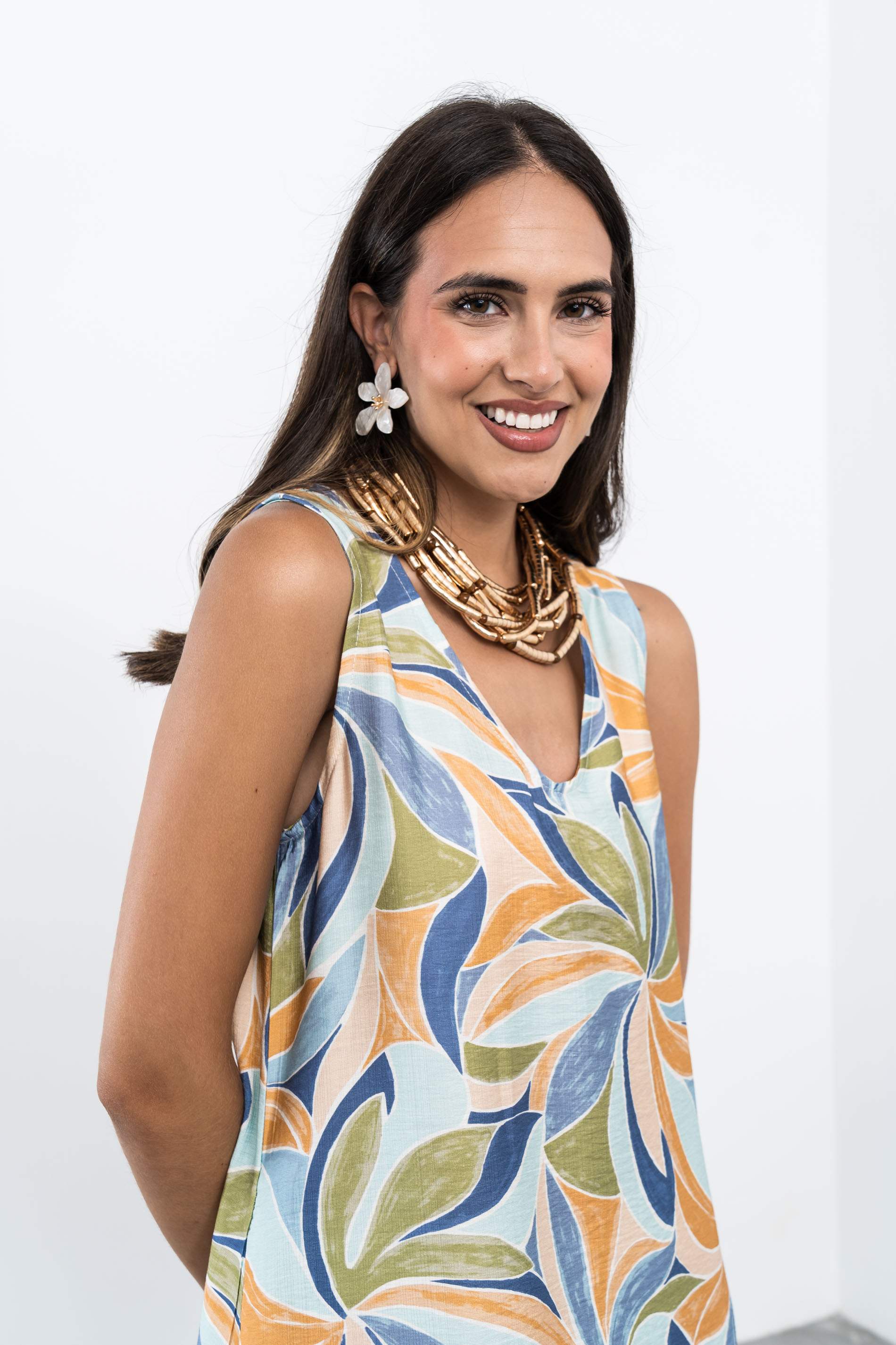 VESTIDO MIDI ESTAMPADO HOJAS