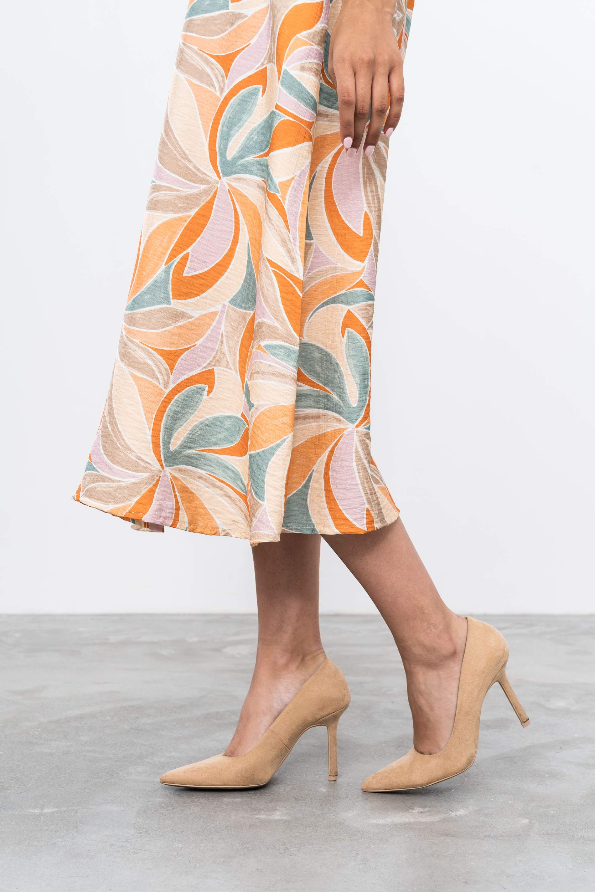 VESTIDO MIDI ESTAMPADO HOHAS MANDARINA