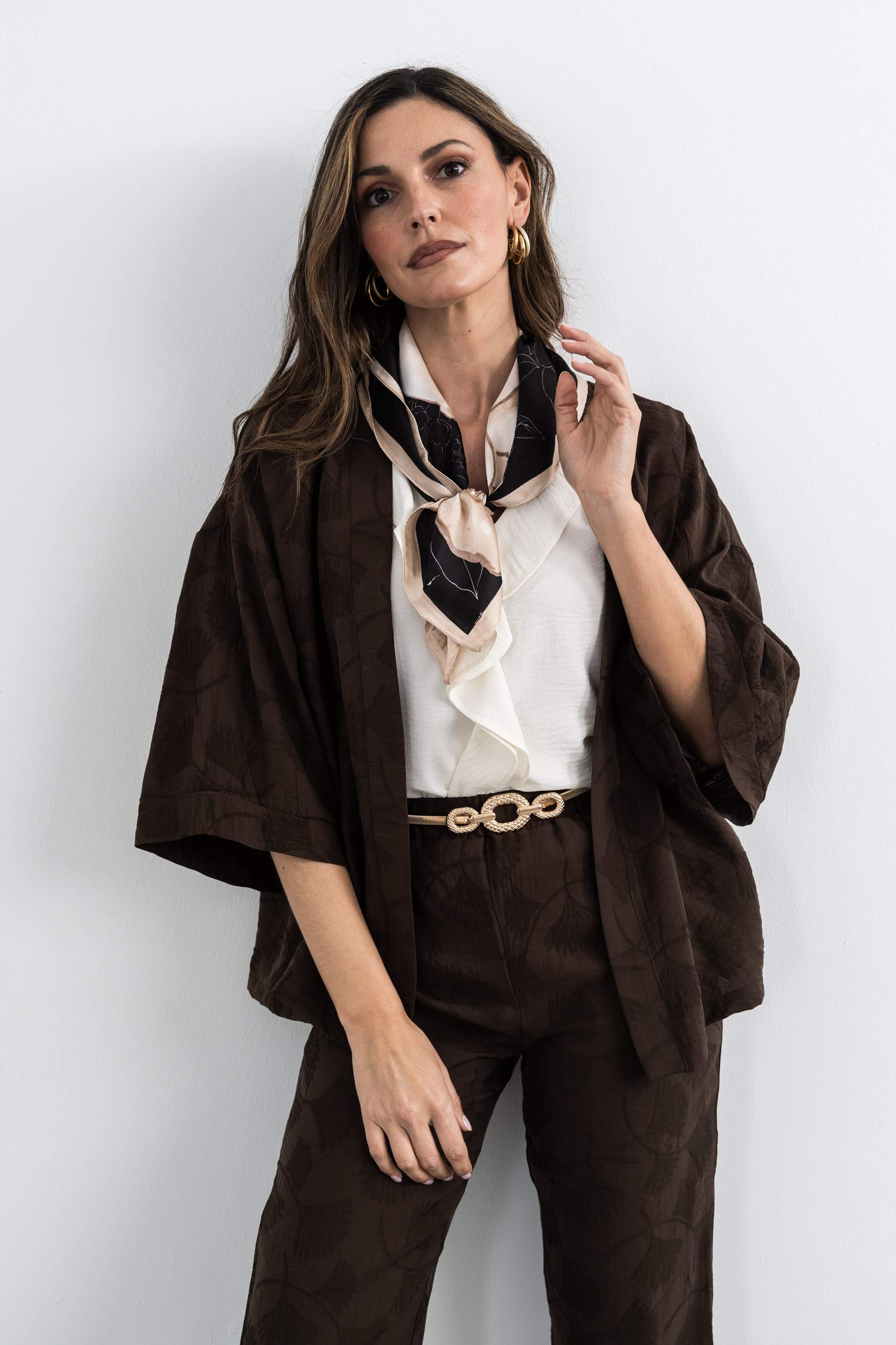 KIMONO JACQUARD PALMERAS CHOCOLATE