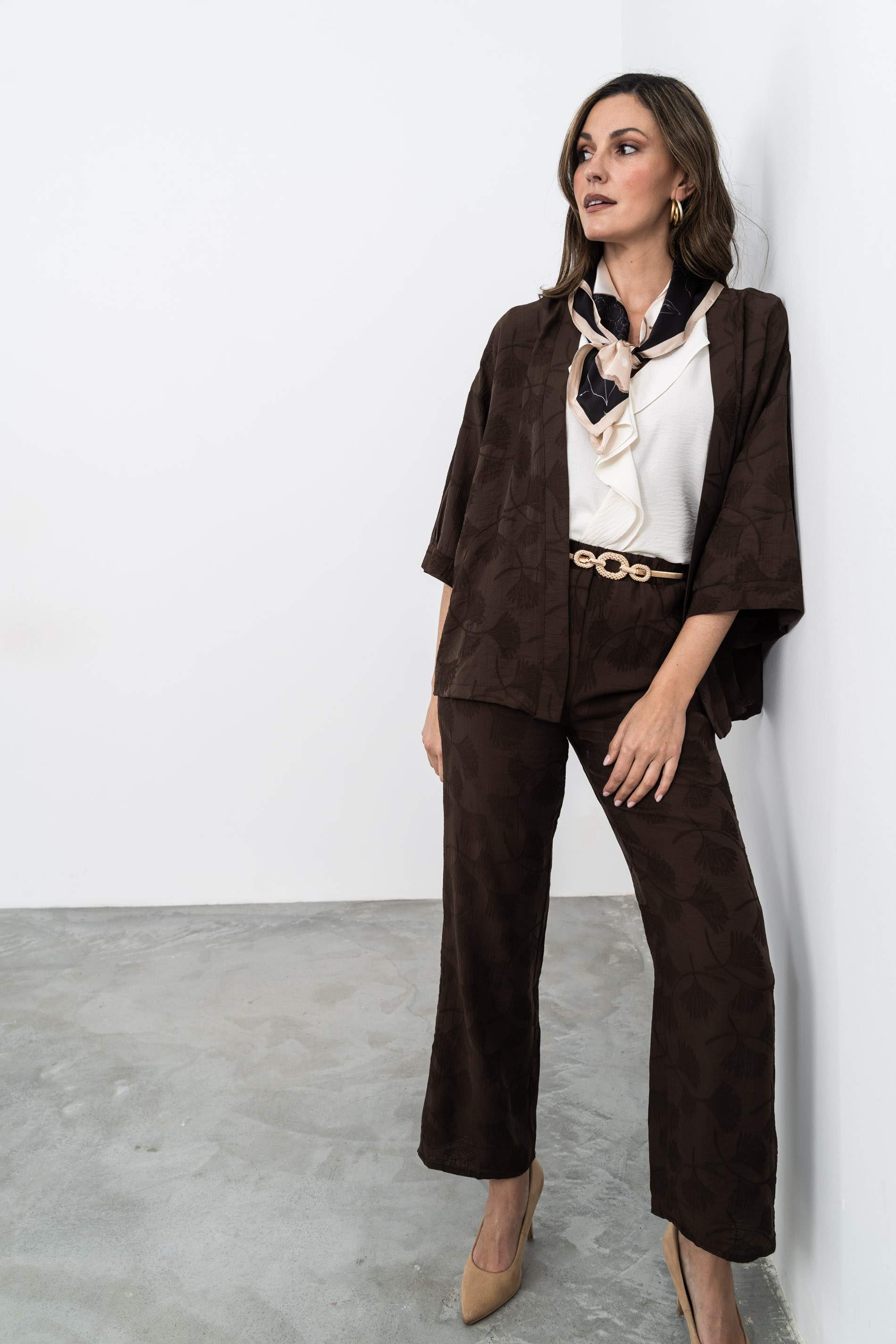 KIMONO JACQUARD PALMERAS CHOCOLATE