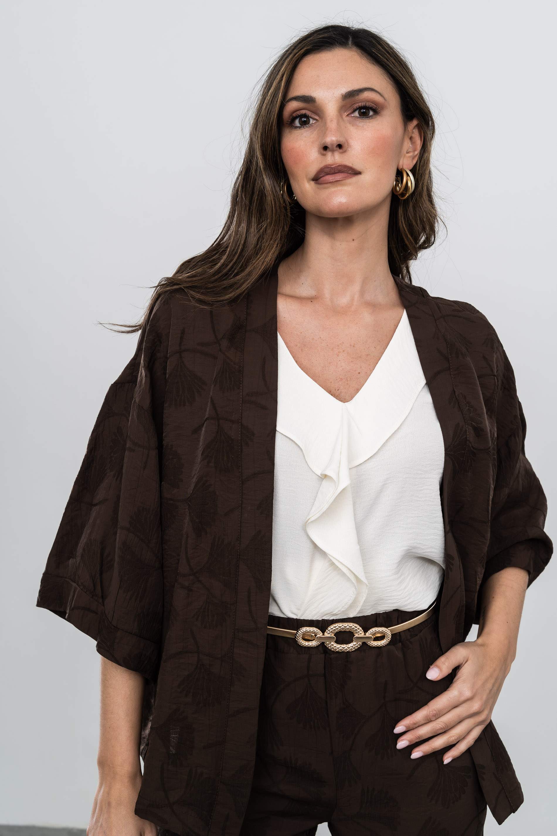 KIMONO JACQUARD PALMERAS CHOCOLATE