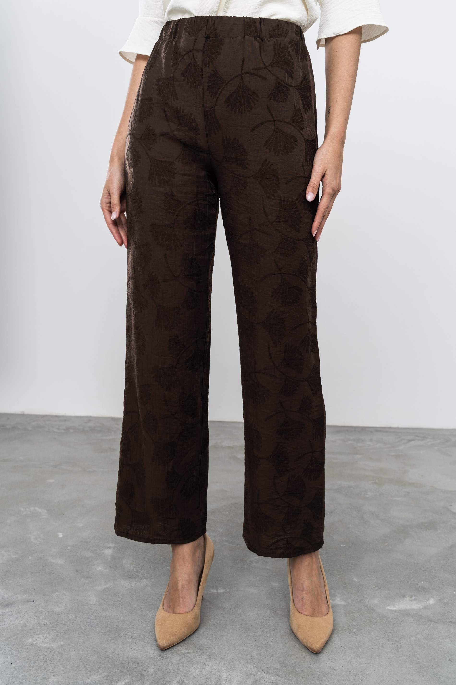 PANTALÓN JACQUARD PALMERAS CHOCOLATE
