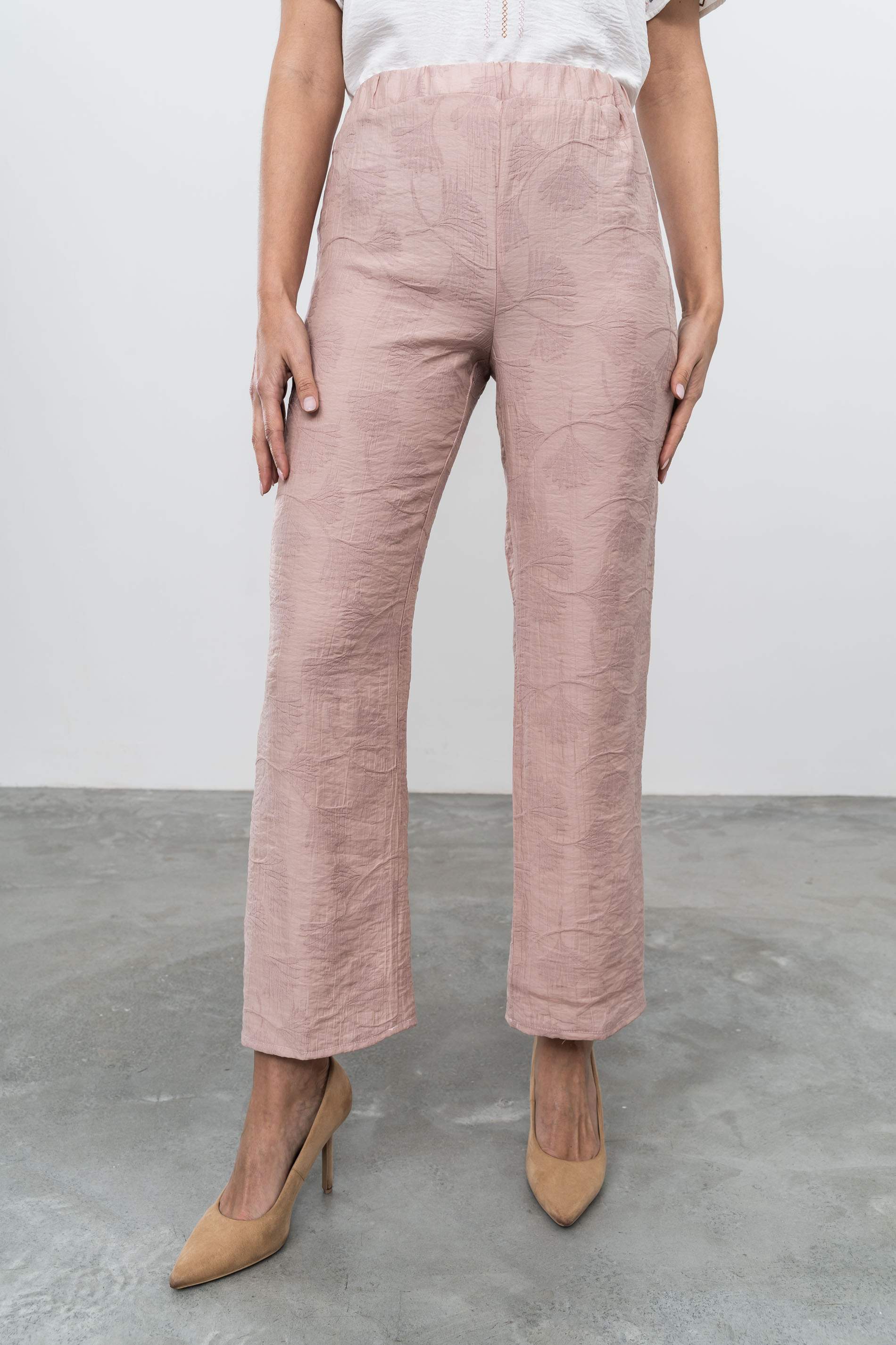 PANTALÓN JACQUARD PALMERAS NUDE