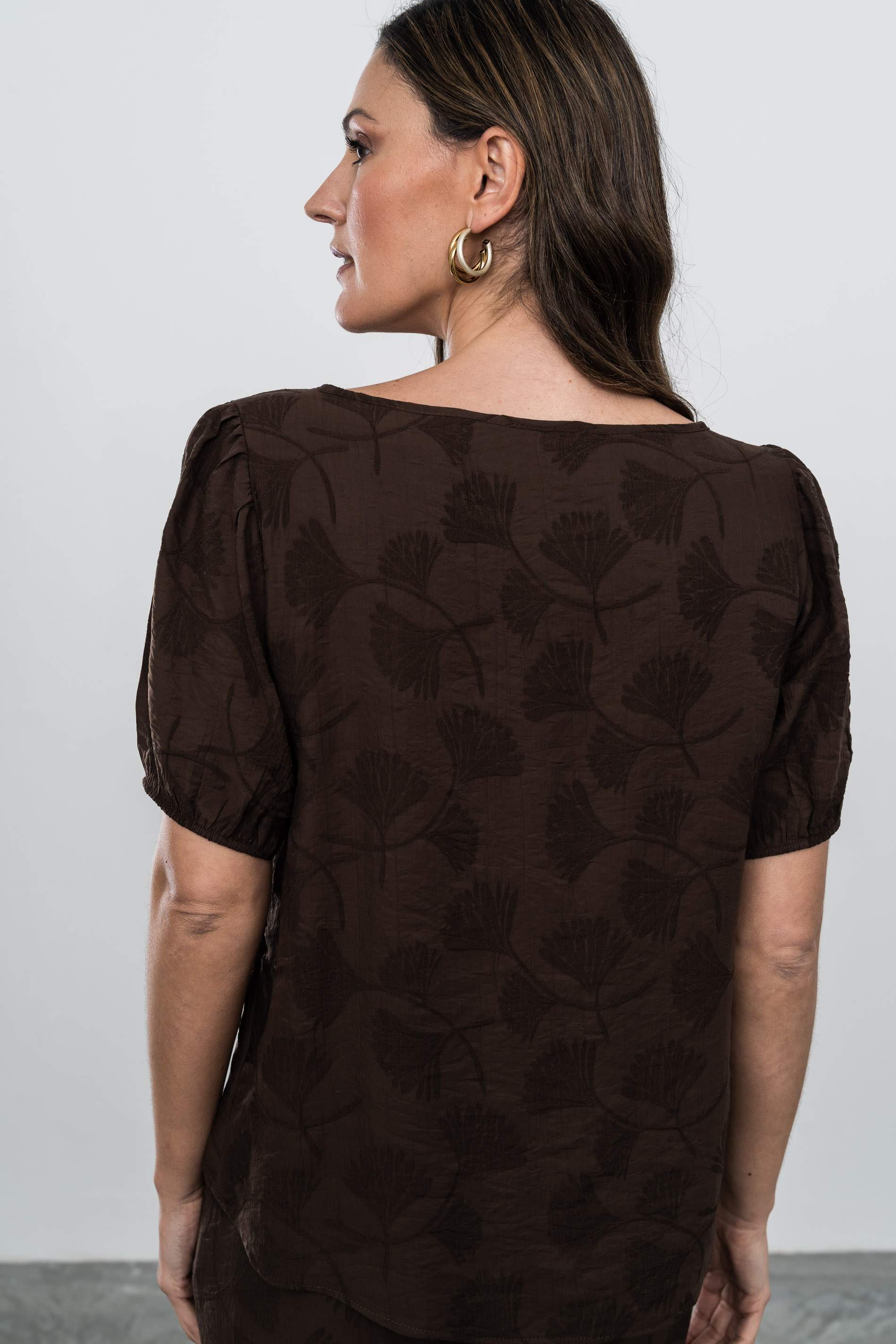 BLUSA MANGA ABULLONADA CHOCOLATE