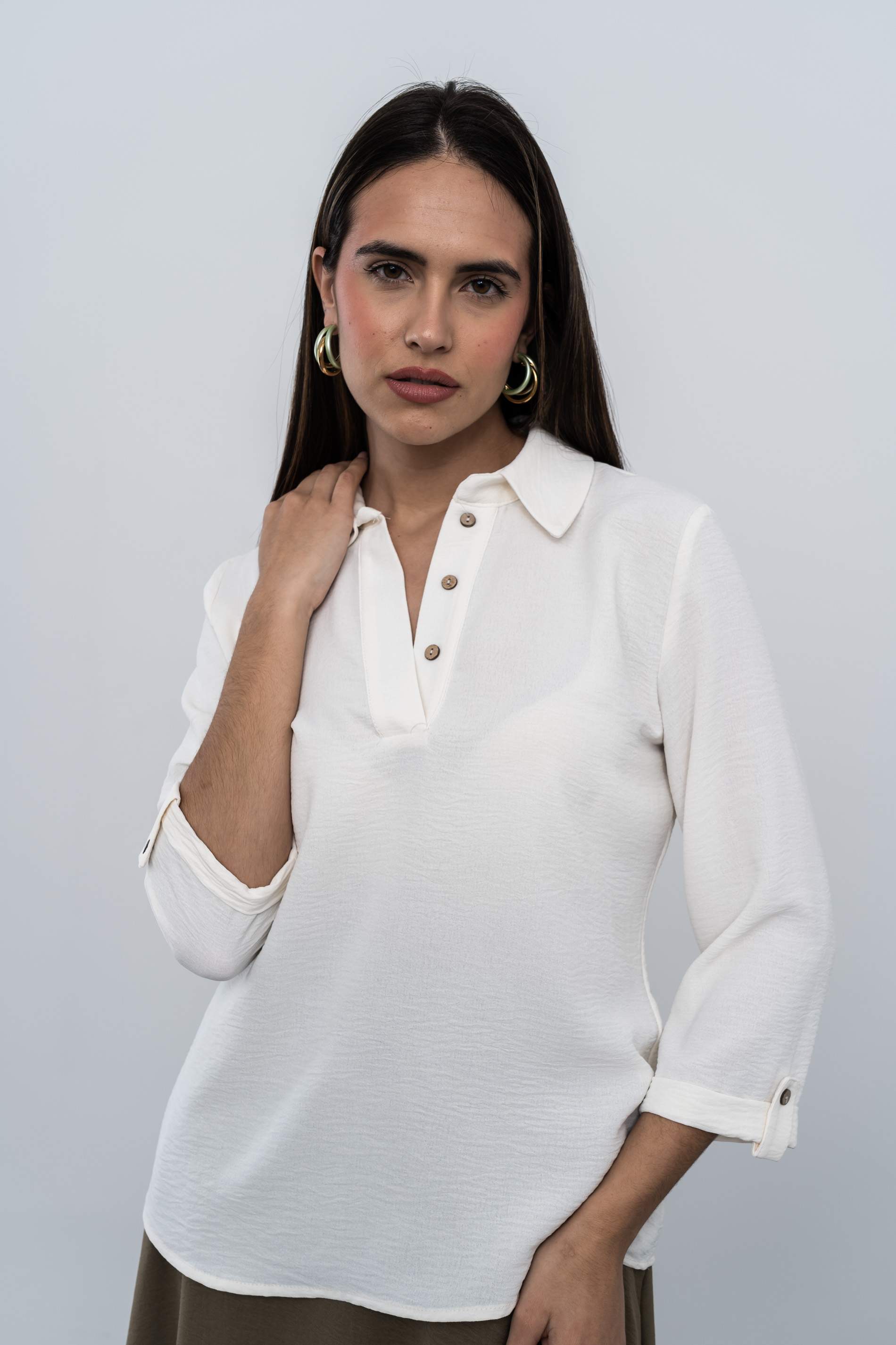 BLUSA CAMISERA BOTONES MARFIL