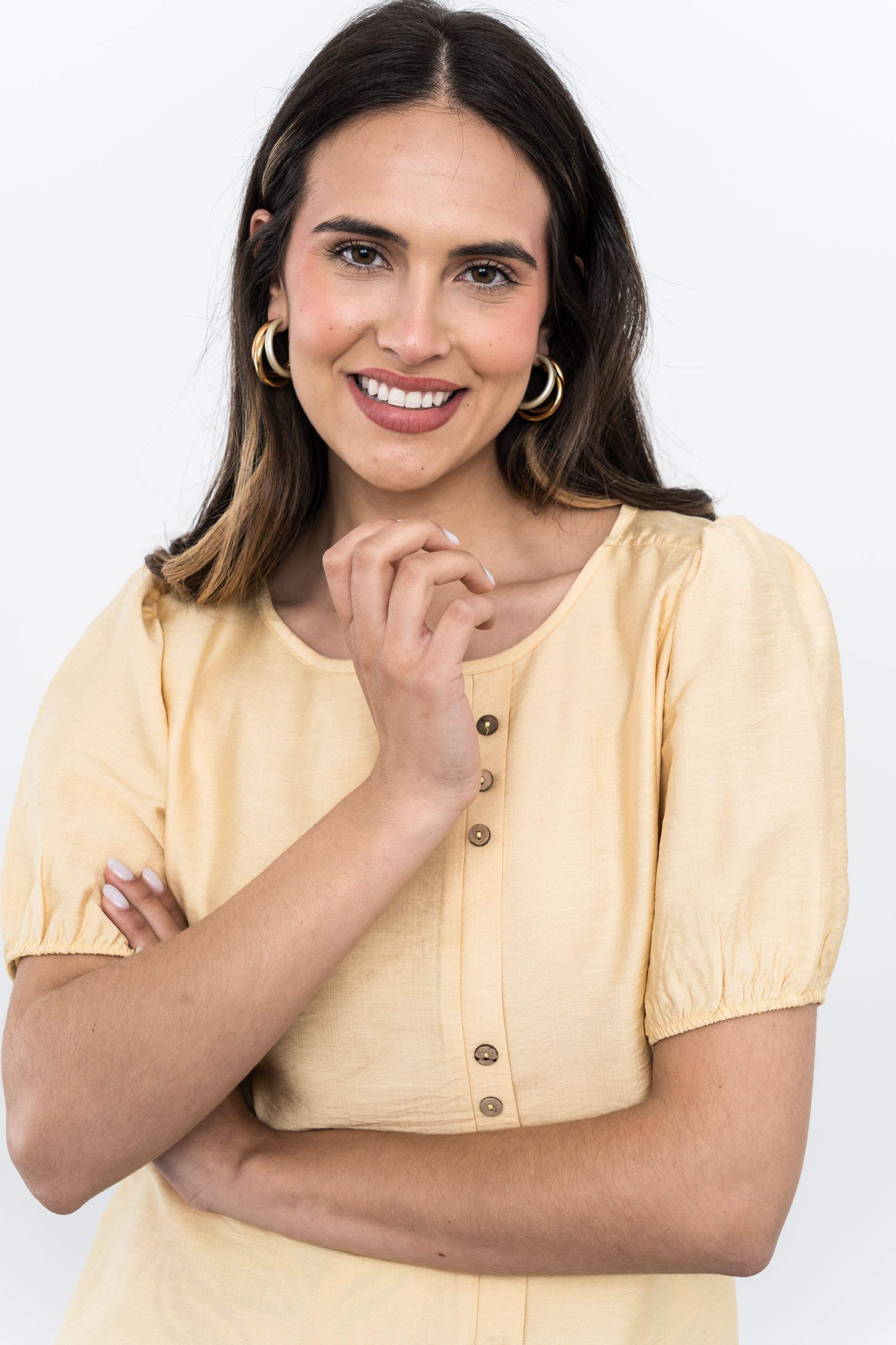 BLUSA EFECTO CRUZADO BOTONES VAINILLA