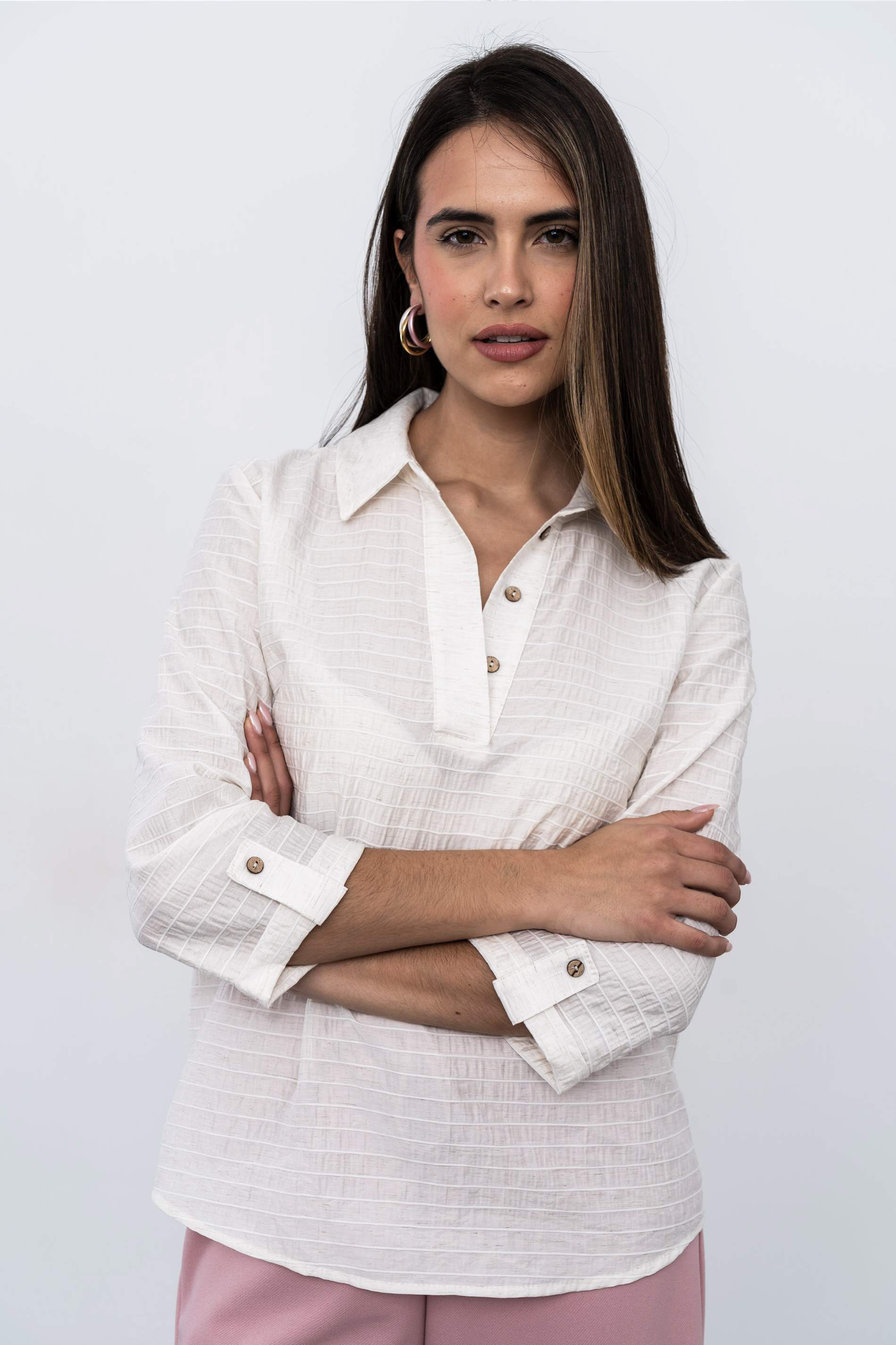 BLUSA CAMISERA TEJIDO RÚSTICO NATURAL