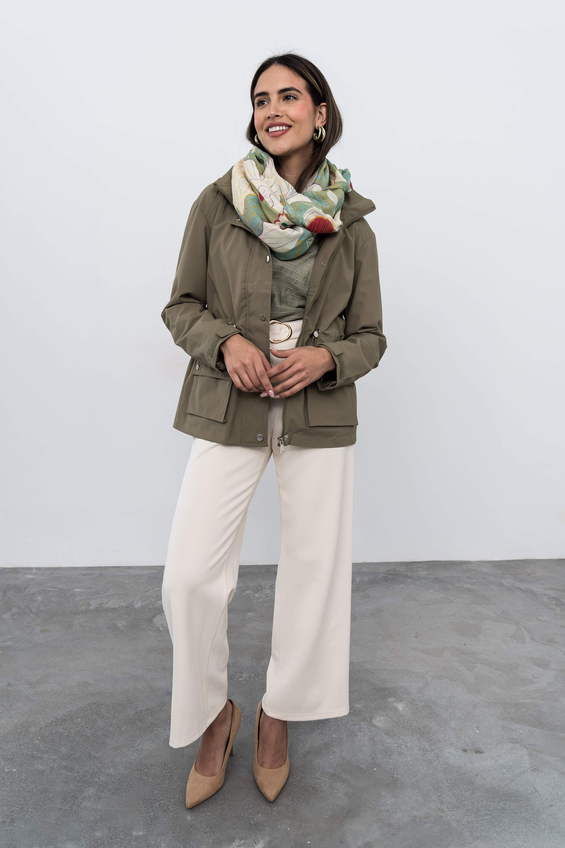 BLUSA CAMISERA TEJIDO RÚSTICO KAKI