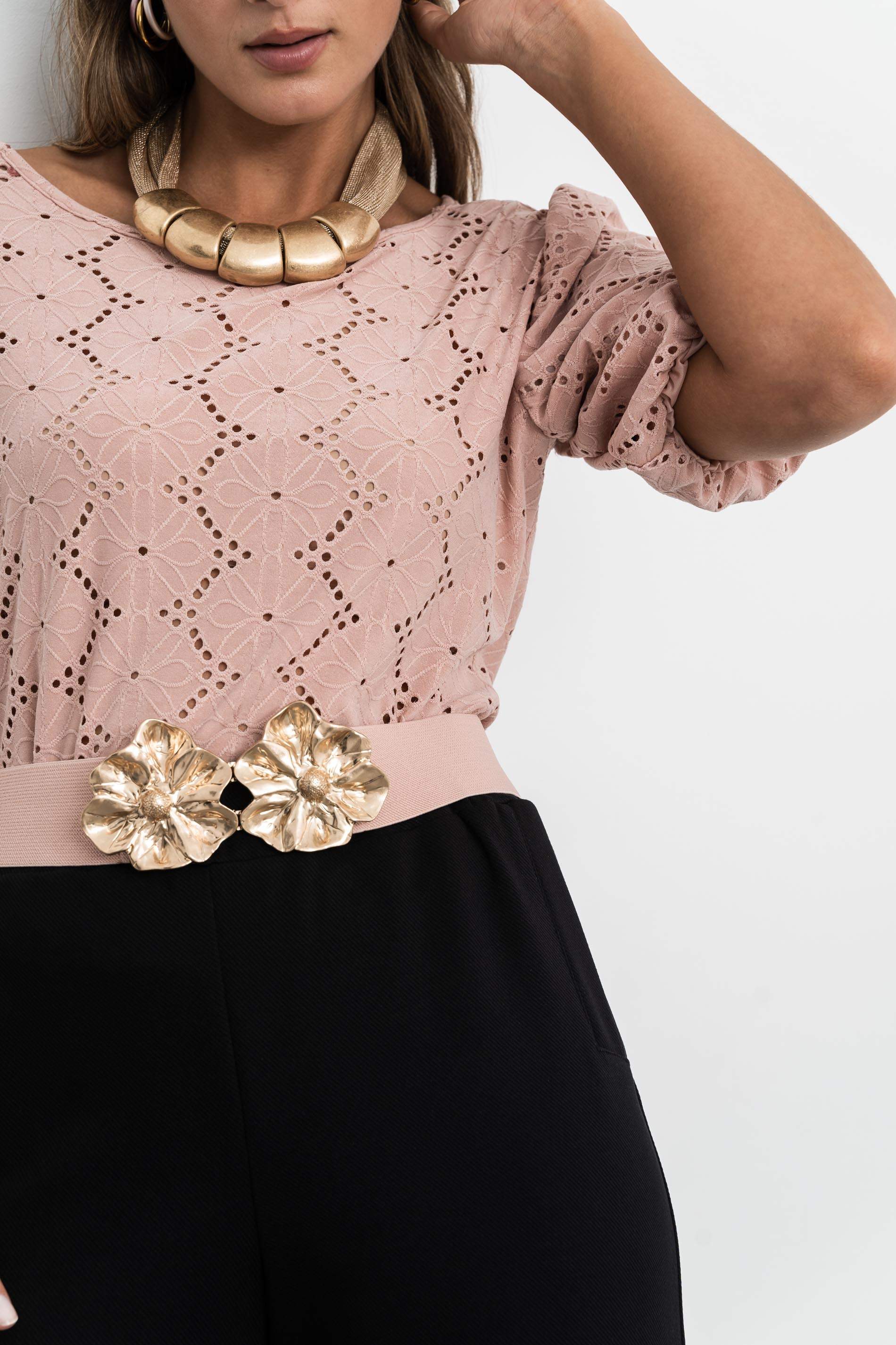 BLUSA TEJIDO PERFORADO NUDE