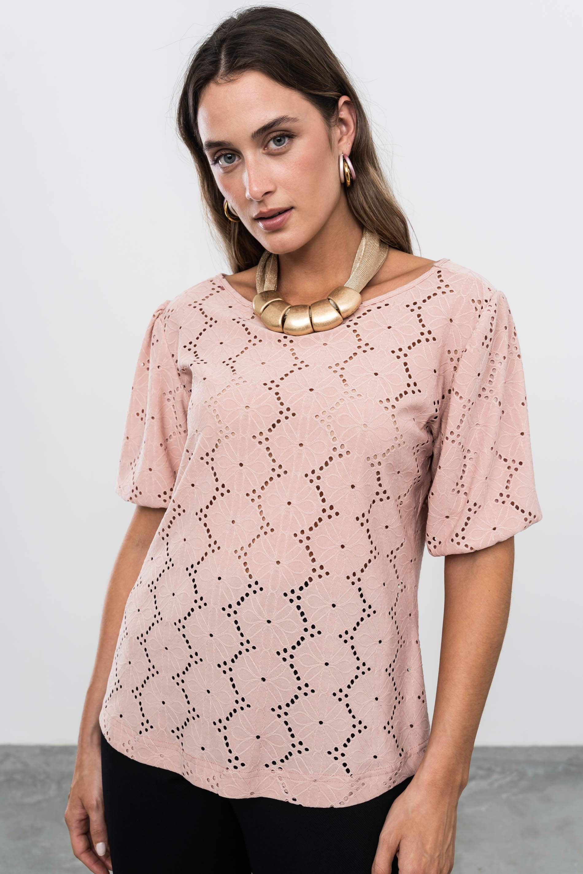 BLUSA TEJIDO PERFORADO NUDE
