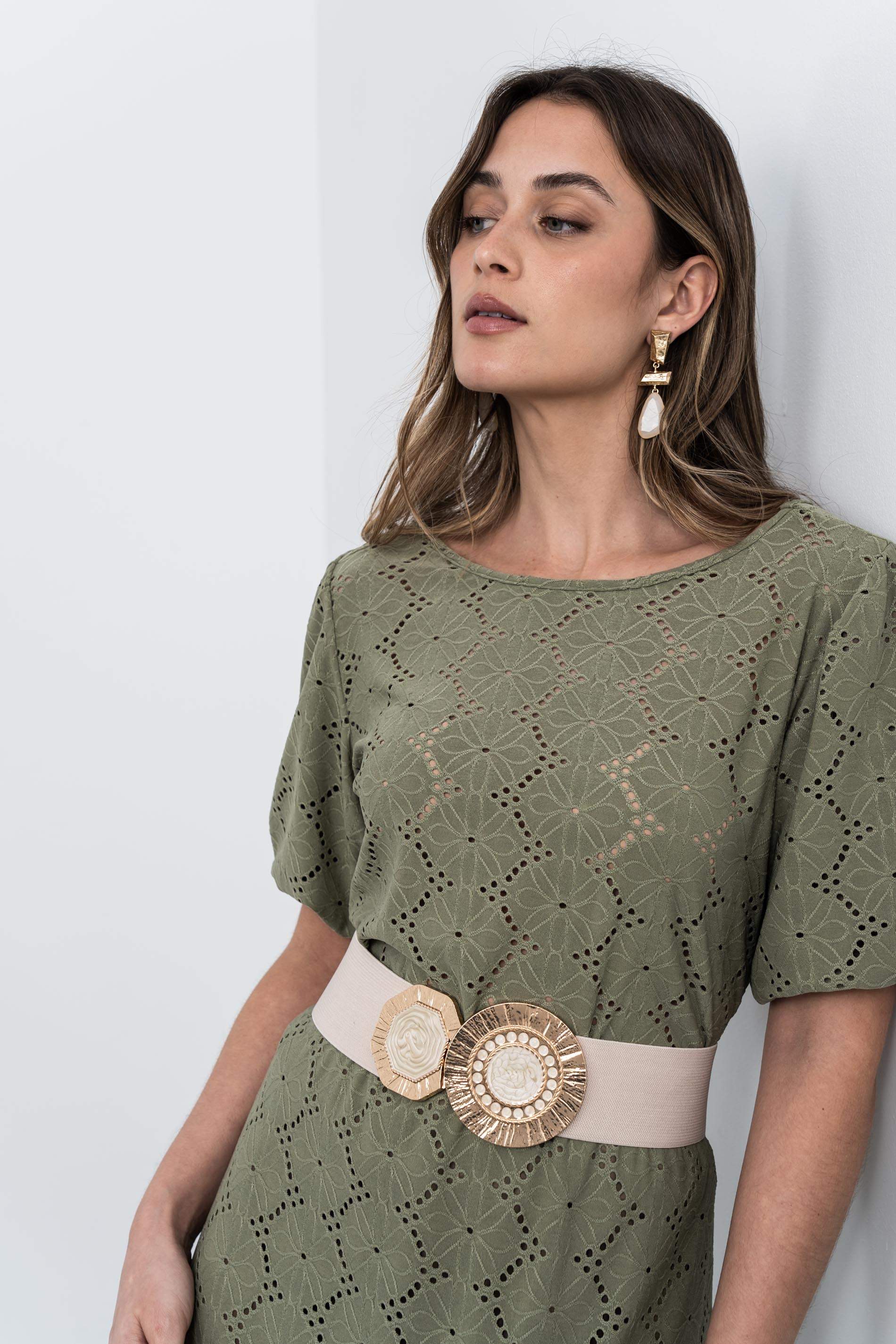 FALDA TEJIDO PERFORADO KAKI