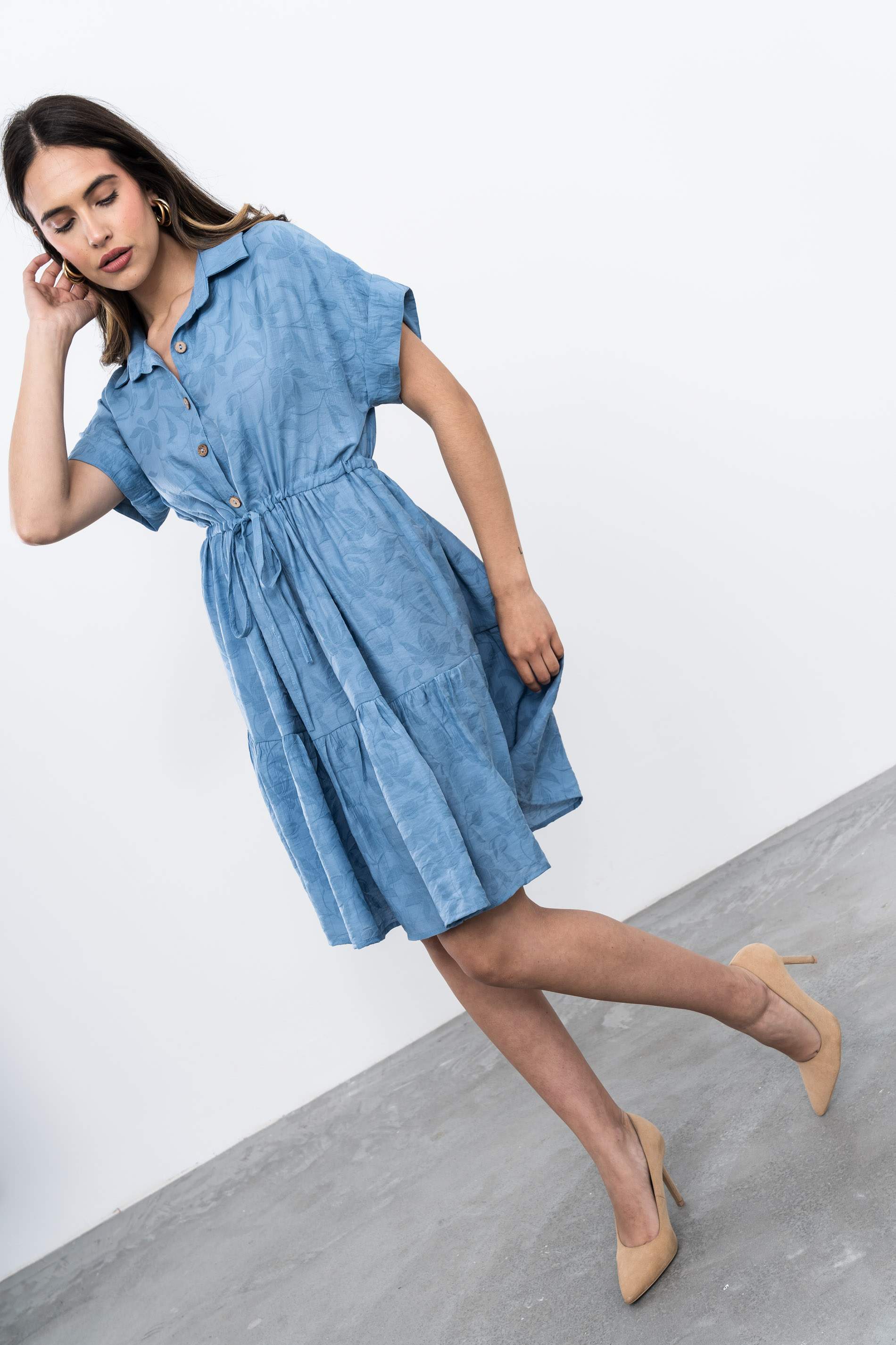 VESTIDO BOTONES TEJIDO FANTASÍA AZUL