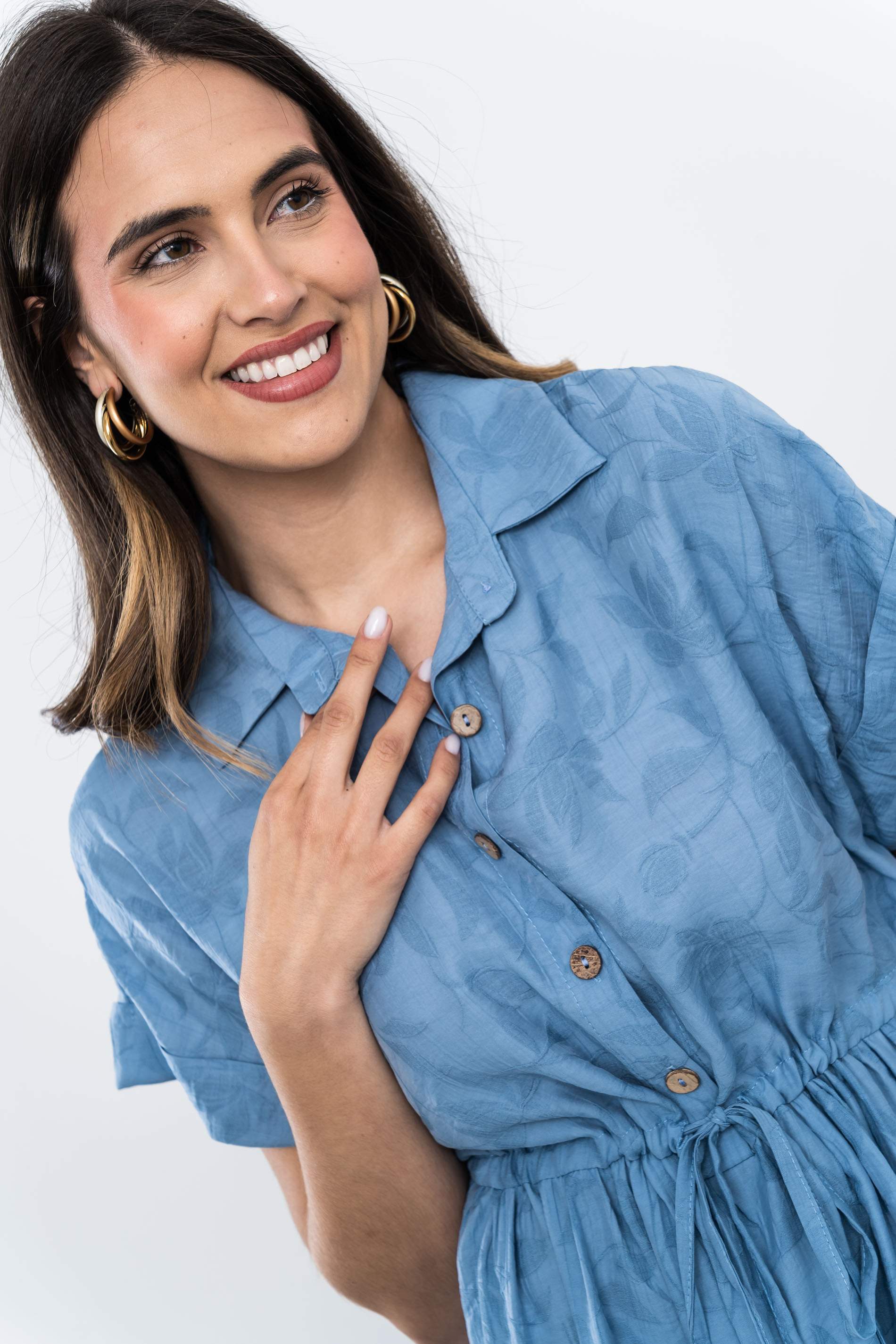 VESTIDO BOTONES TEJIDO FANTASÍA AZUL