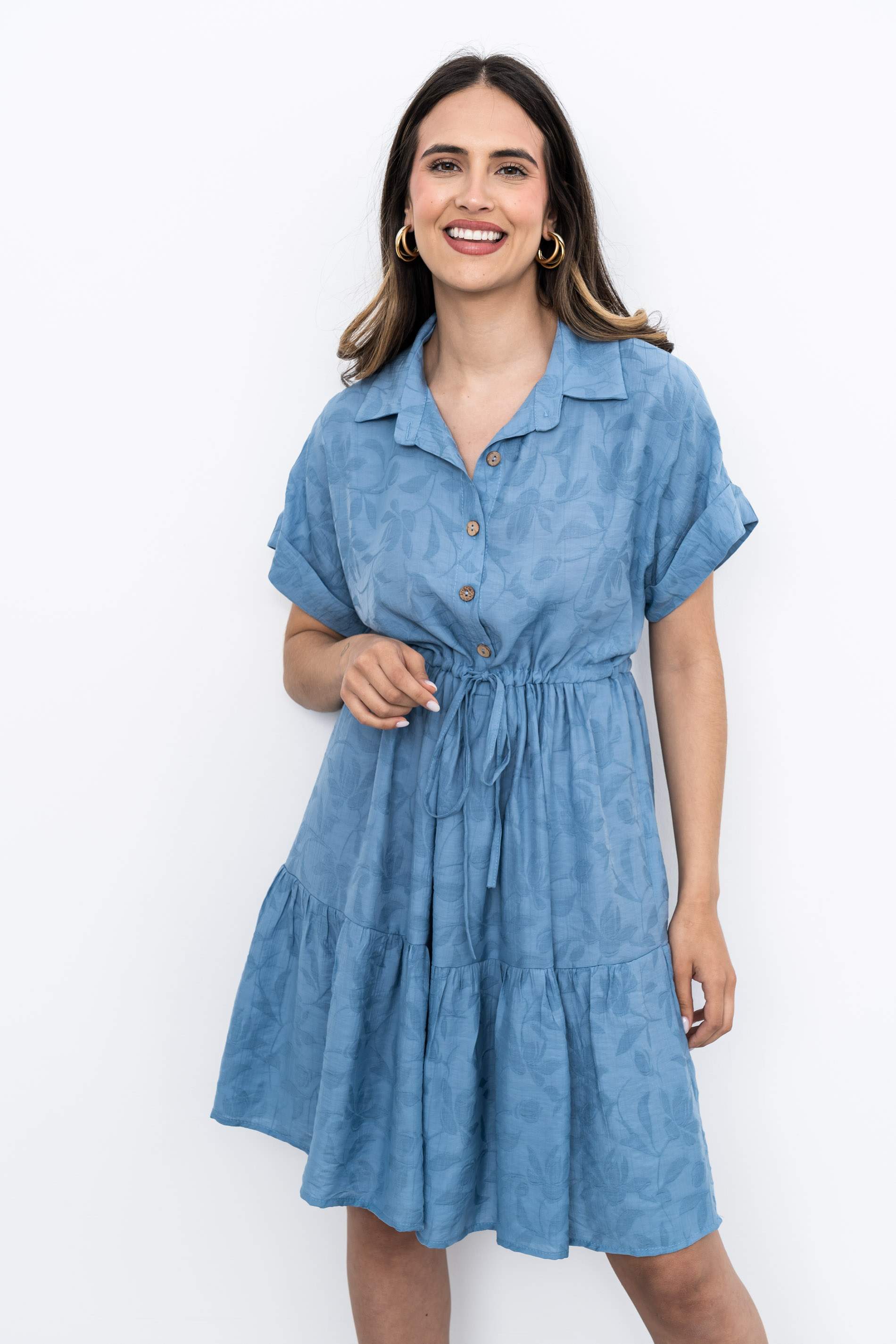 VESTIDO BOTONES TEJIDO FANTASÍA AZUL