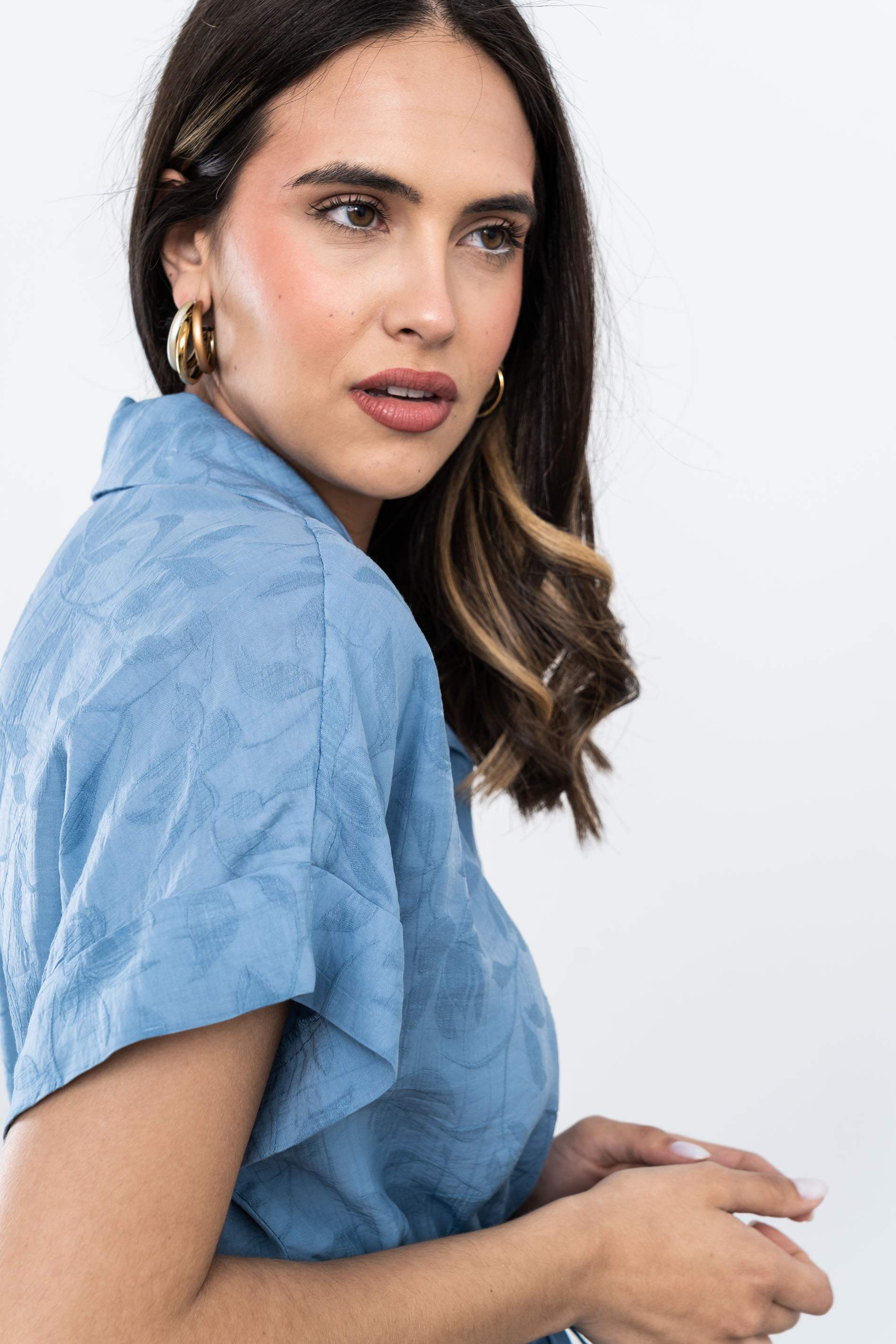 VESTIDO BOTONES TEJIDO FANTASÍA AZUL