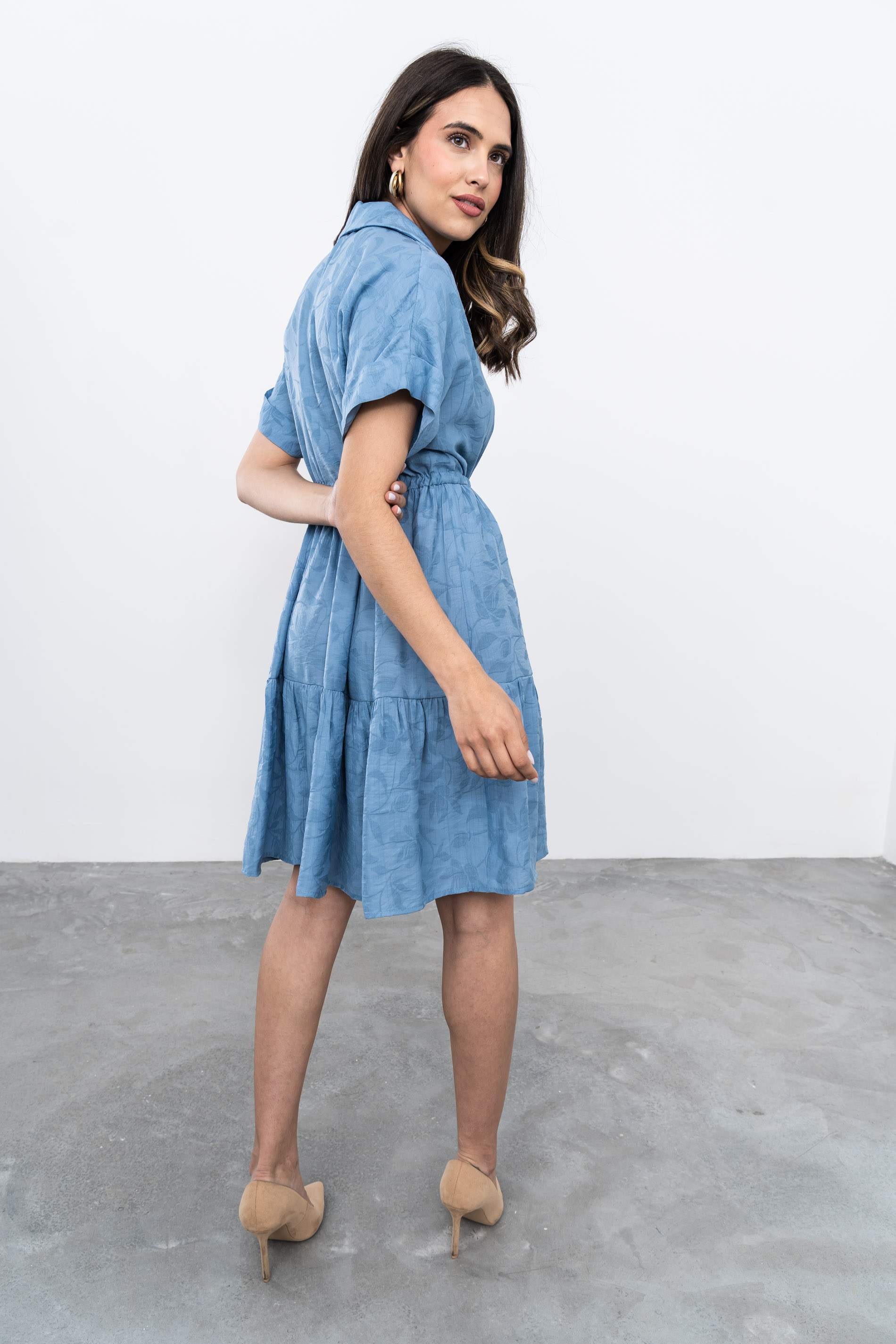 VESTIDO BOTONES TEJIDO FANTASÍA AZUL